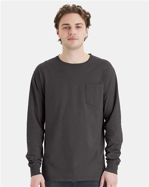 Unisex Garment-Dyed Long Sleeve T-Shirt With a Pocket - GDH250 57
