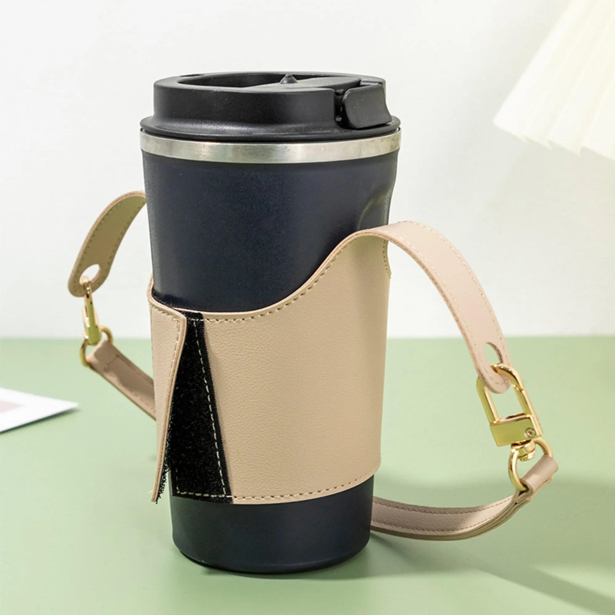 Leather Cup Carrier Holder Water Bottle Sleeve With Handle 4