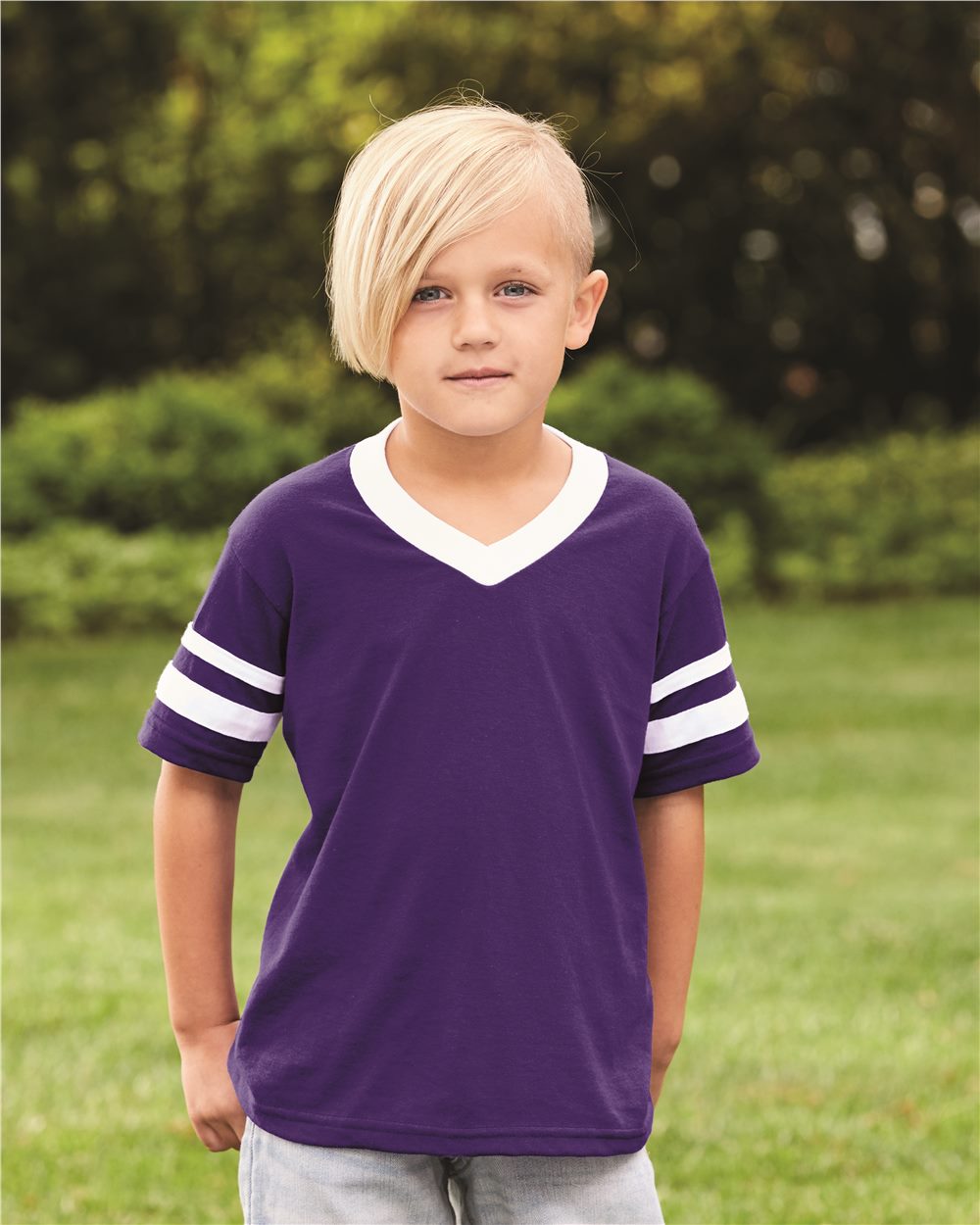 Youth V-Neck Jersey with Striped Sleeves - 361 21