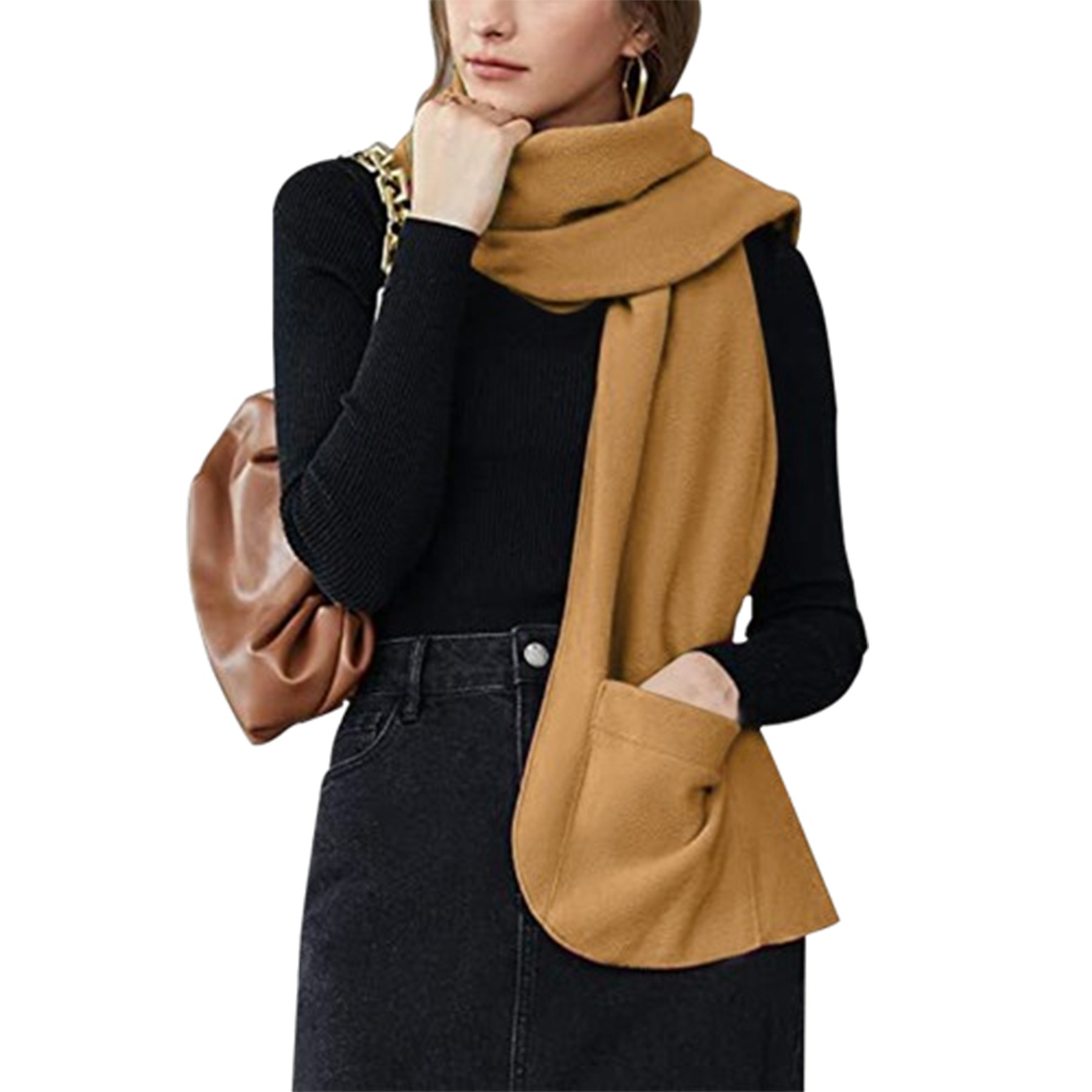 Single Layer Fleece Warm Scarf With Gloves 2