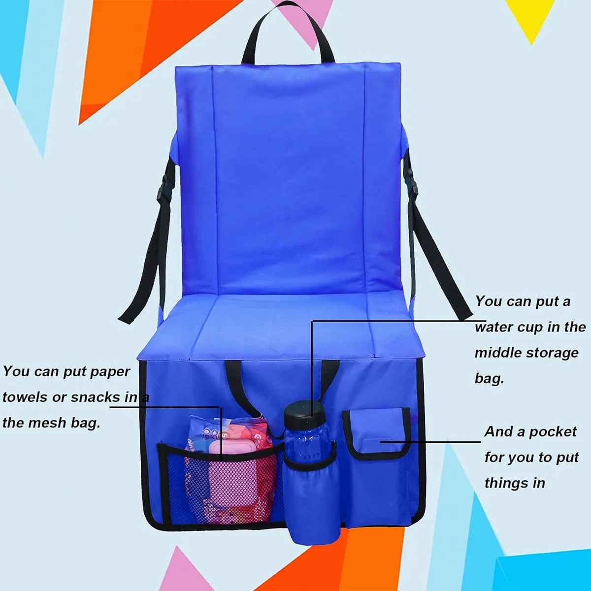 Folding Stadium Seat Cushion With Back Support Cup Holder 8