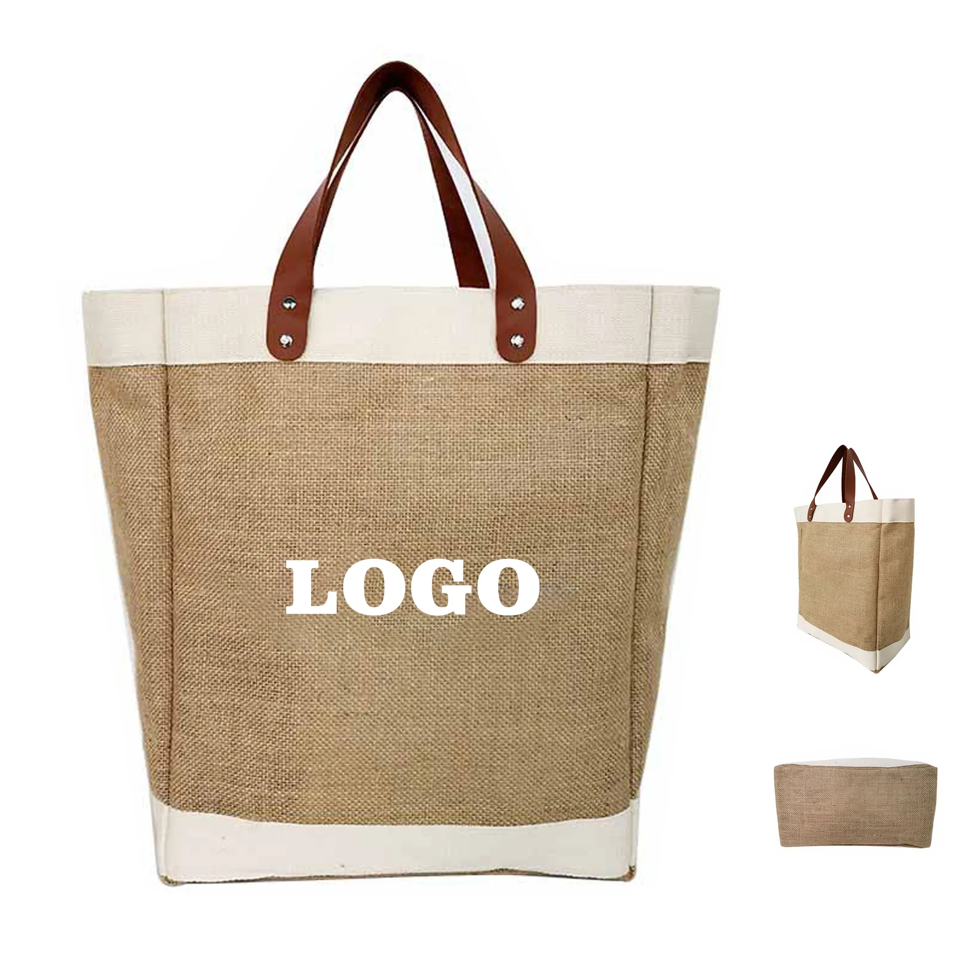 Reusable Burlap Grocery Shopping Bag, custom tote bag with logo imprint 2