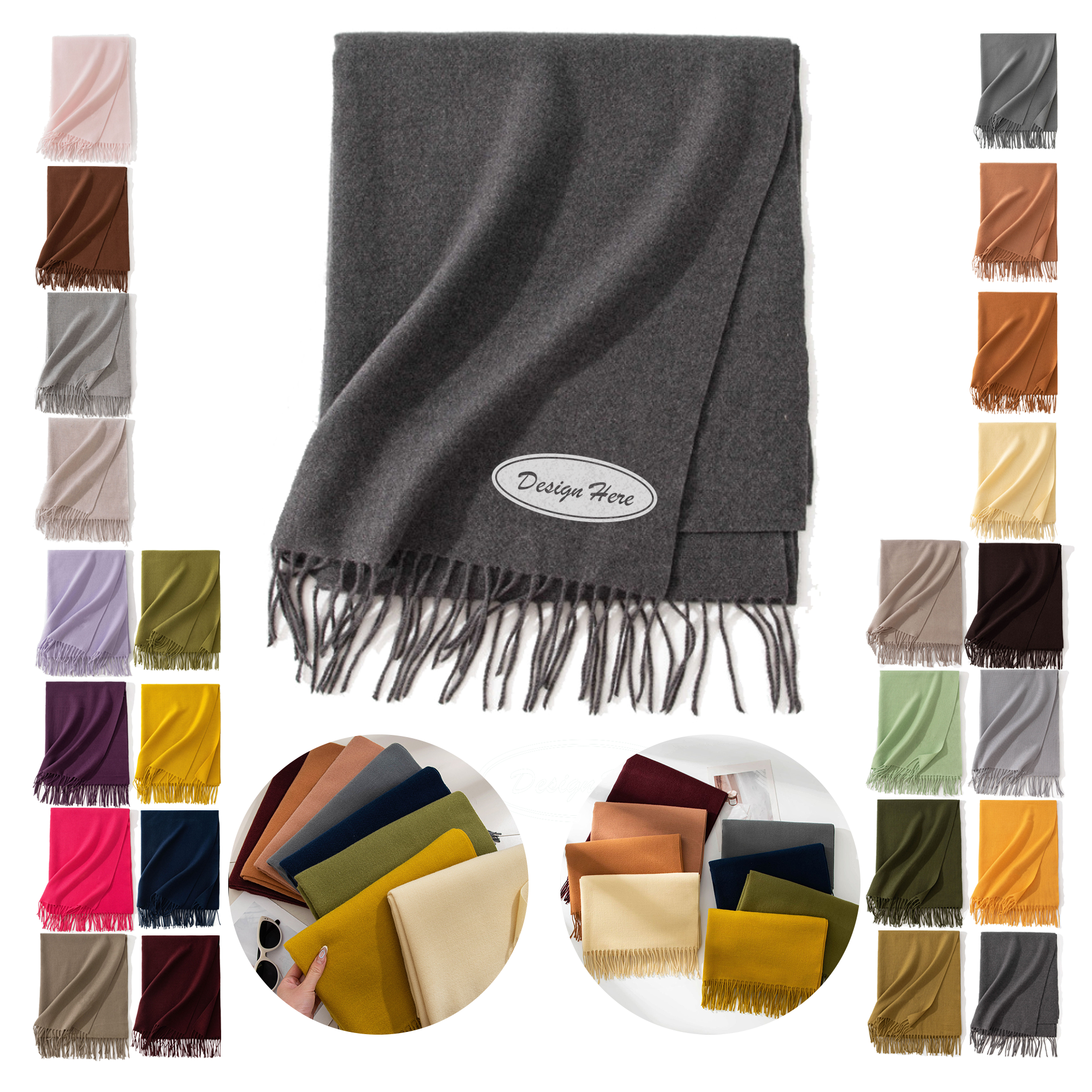 MOQ 50pcs Elegant Branded Fringe Scarf 1