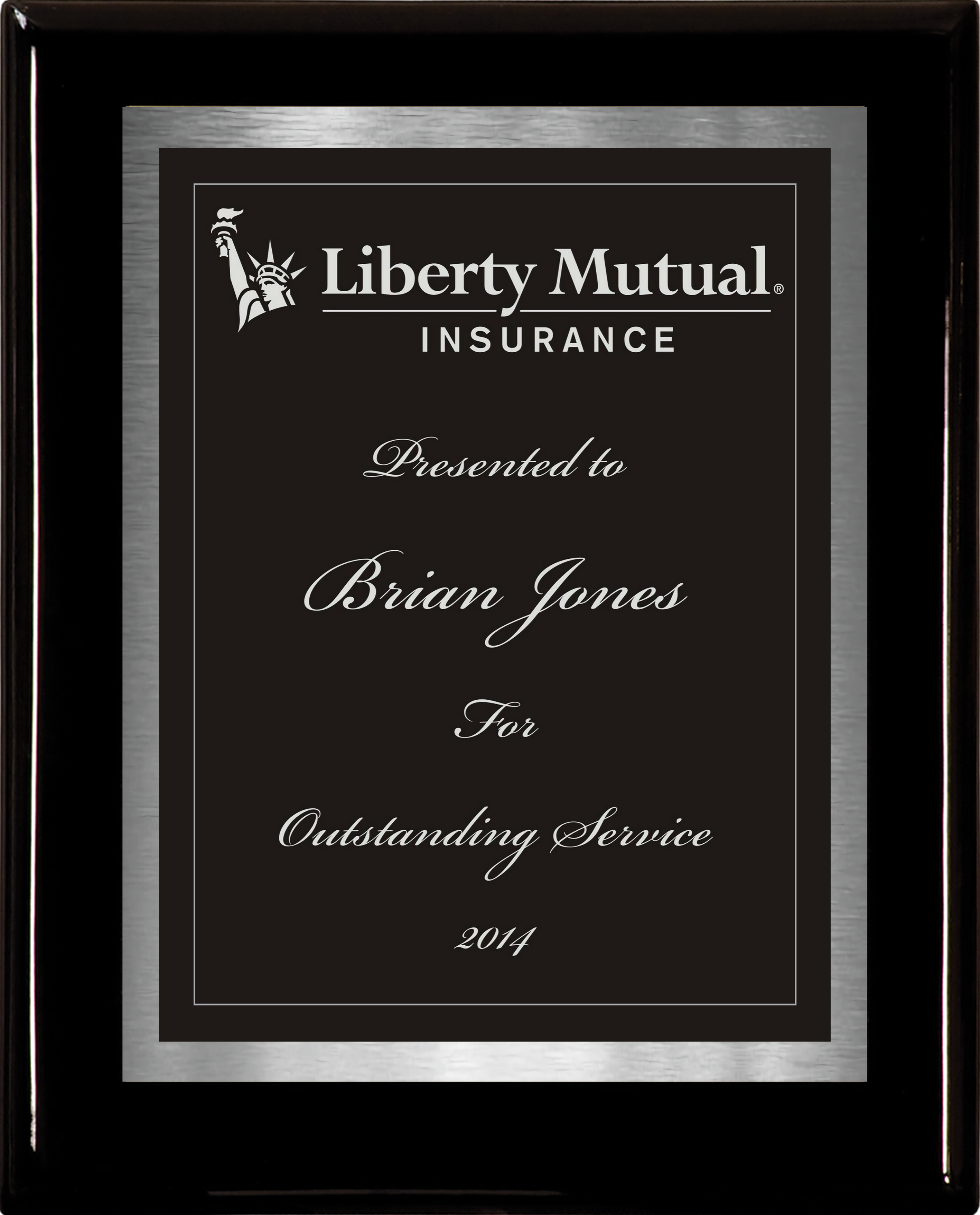 Black Piano Finish Wood Plaque w/Double Engraved Plate 2