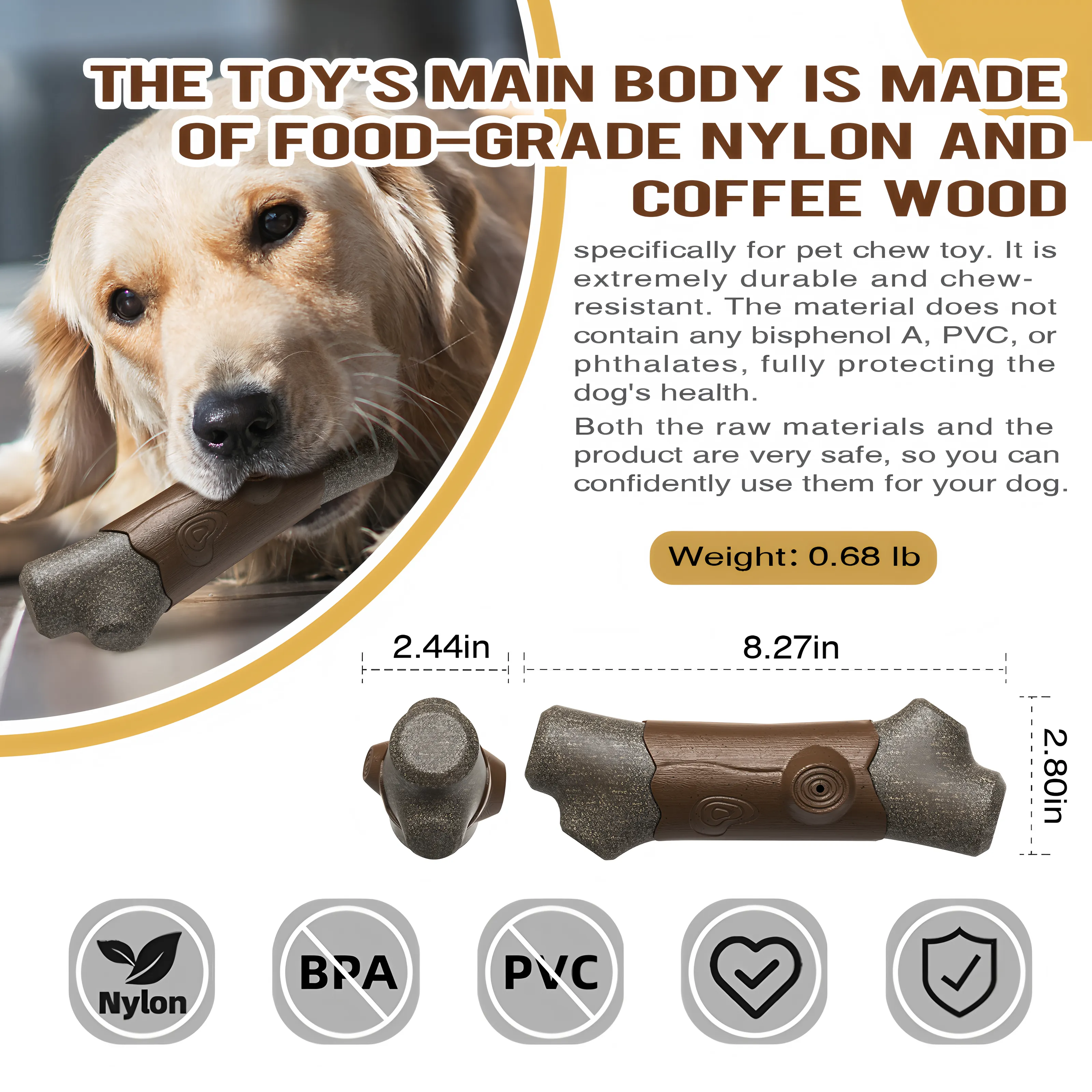 OEM Edible Nylon Coffee Wood Blend Dog Chew Toy Custom Sizes Bulk Discount 3