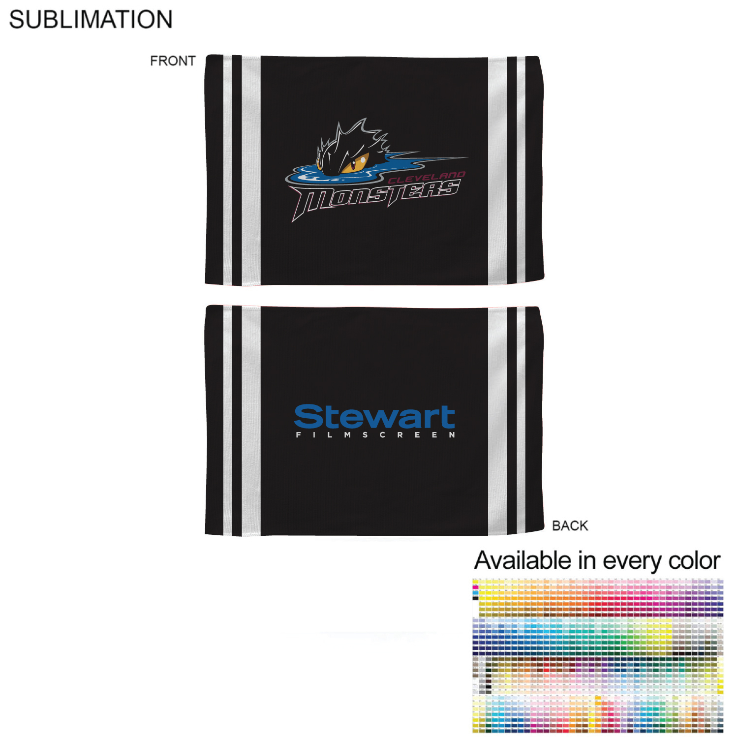 Colored Sublimated Rally, Skate Towels with Jersey stripes, 12x18, Sublimated Edge to Edge 2 sides 33
