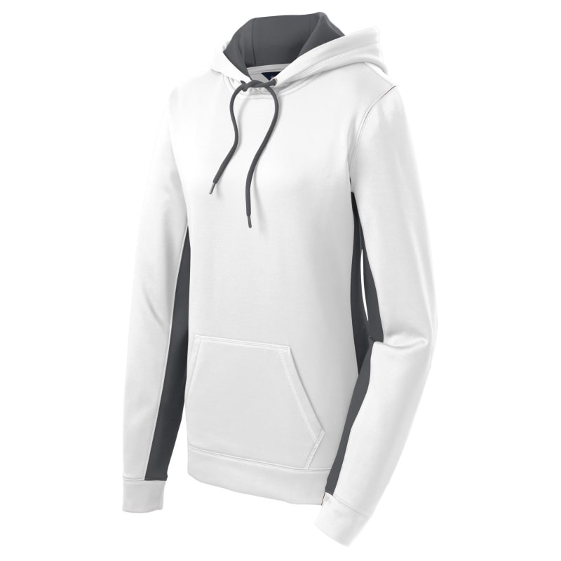 Sport-Tek Women's Sport-Wick Fleece Colorblock Hooded Pullover. 18