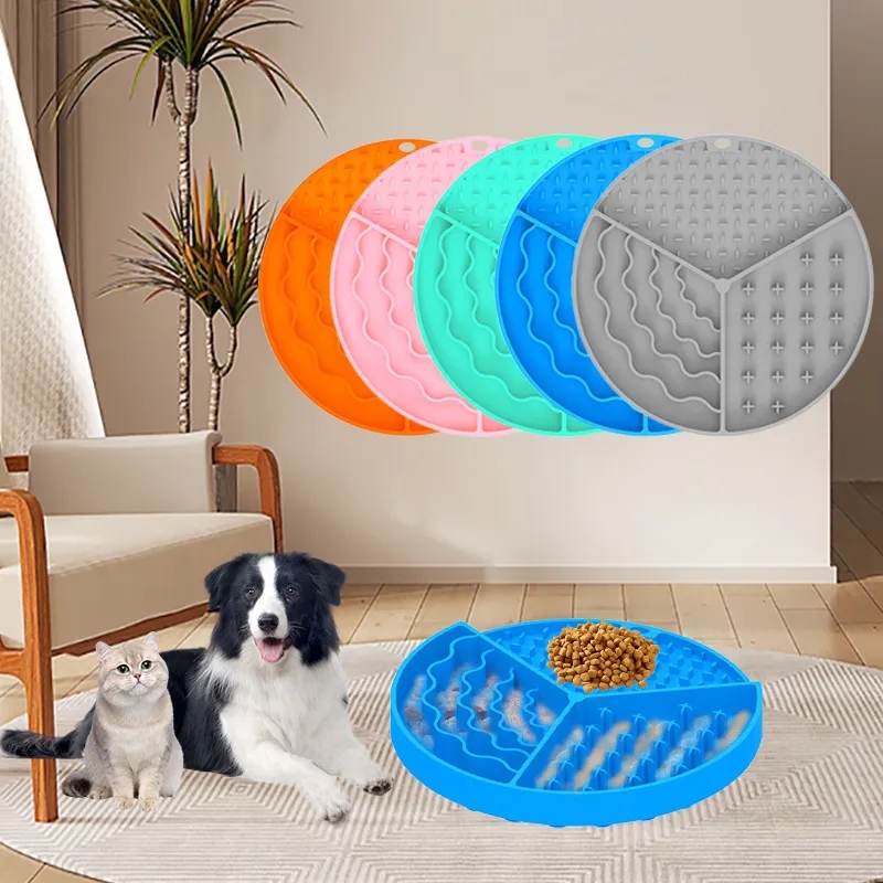 3 Compartments Round Silicone Slow Pet Feeder 5