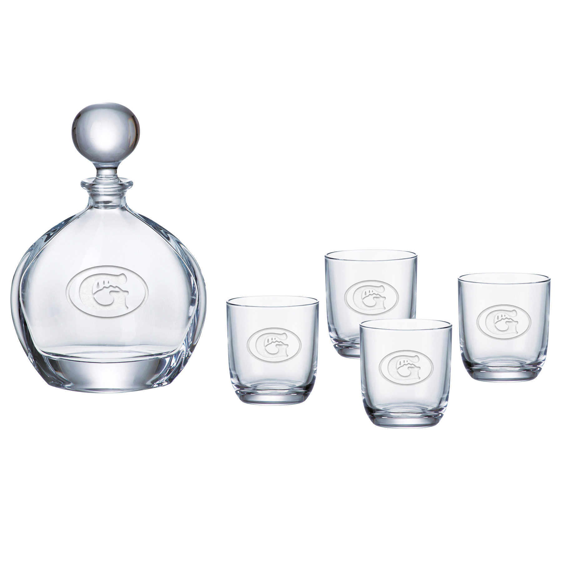 Orbit Round Decanter (27 oz.) with Four Matching (10.5 oz.) Orbit Rocks Glasses (5 Piece Set)