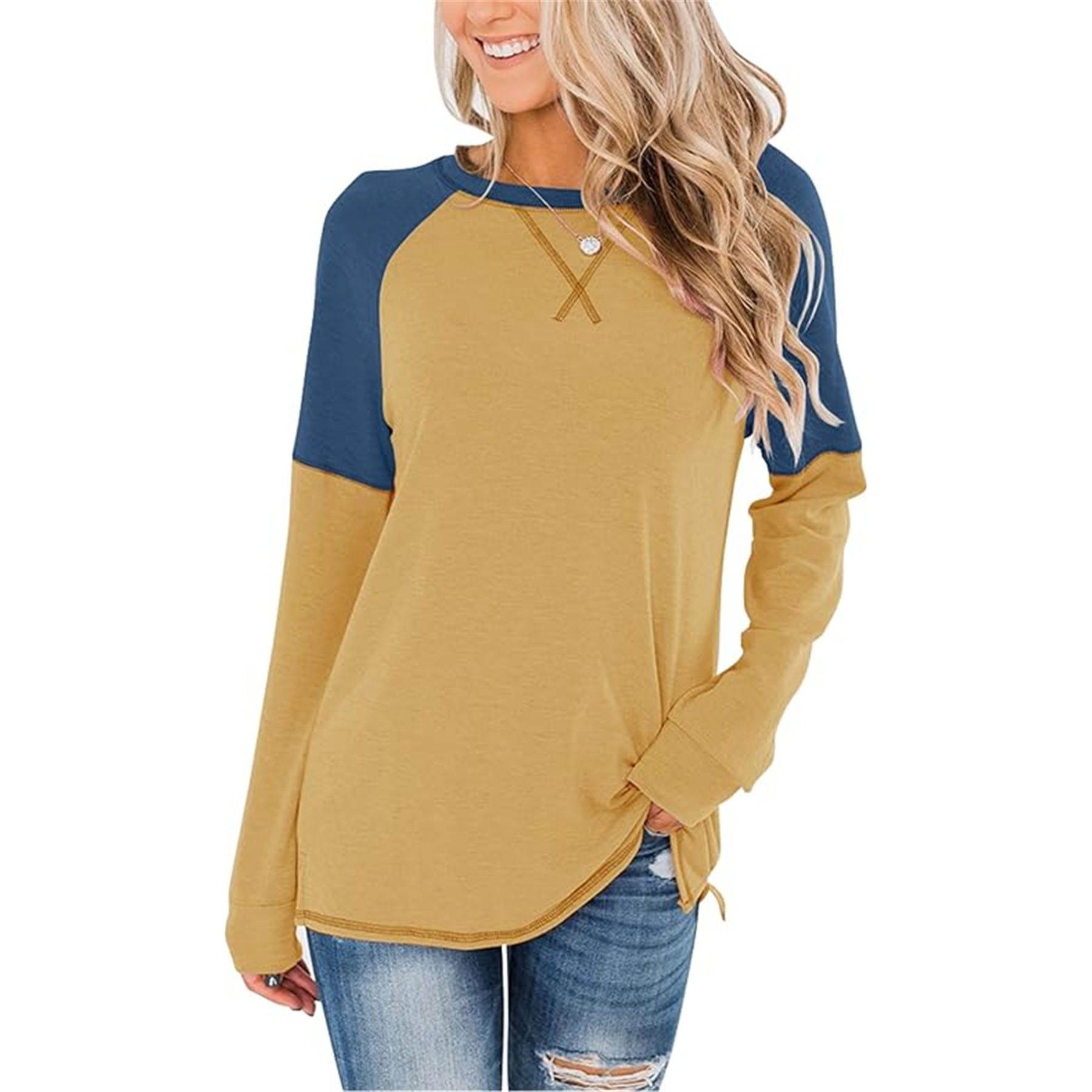 Women's Crew Neck Color Block Blouse 4