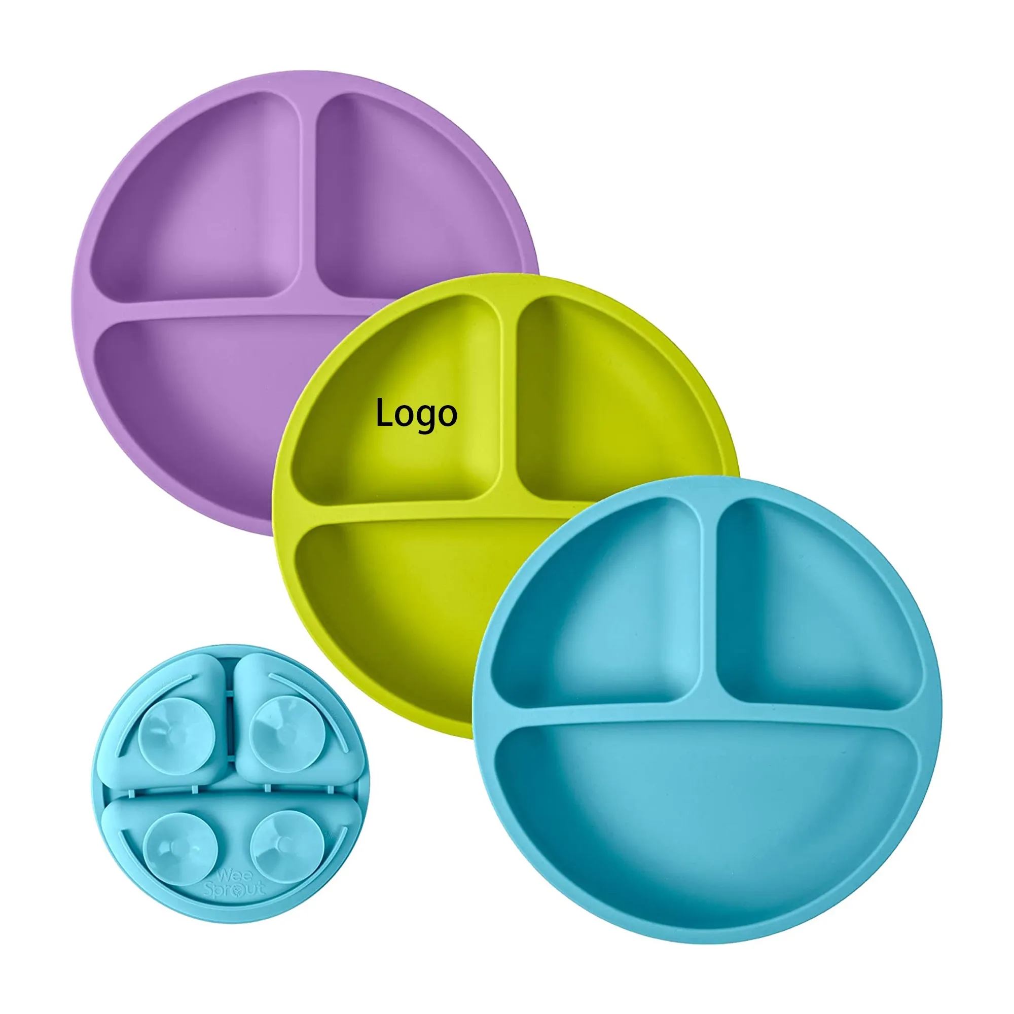 MOQ 20pcs Silicone Three-Compartment Baby Plate With Suction 3