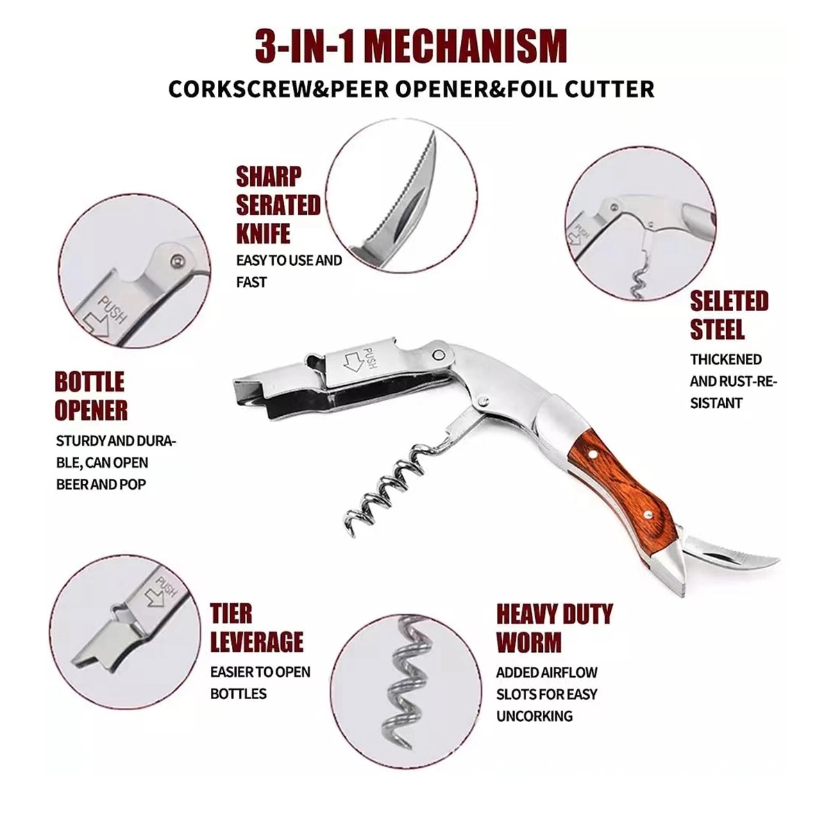 Corkscrew With Foil Cutter &Bottle Opener 4