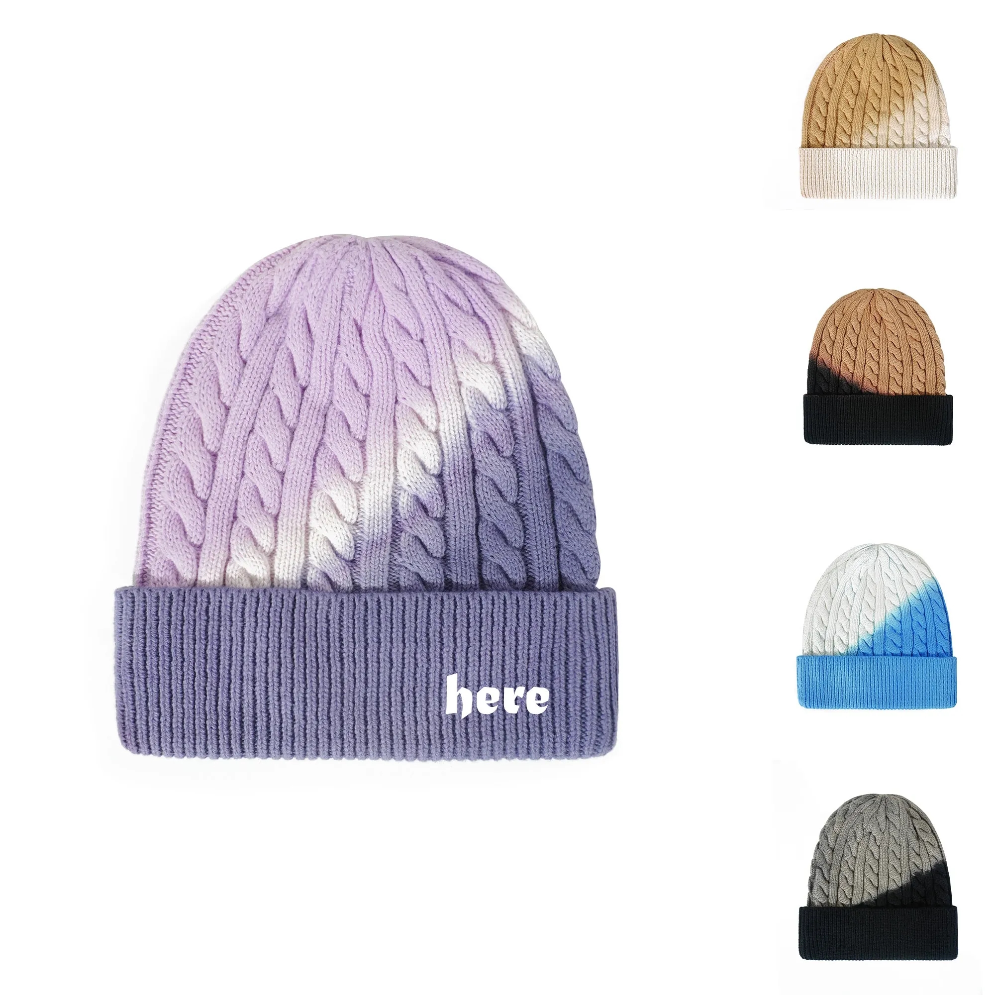 Warm Soft Two-Tone Ombre Beanie Knit Winter Hat