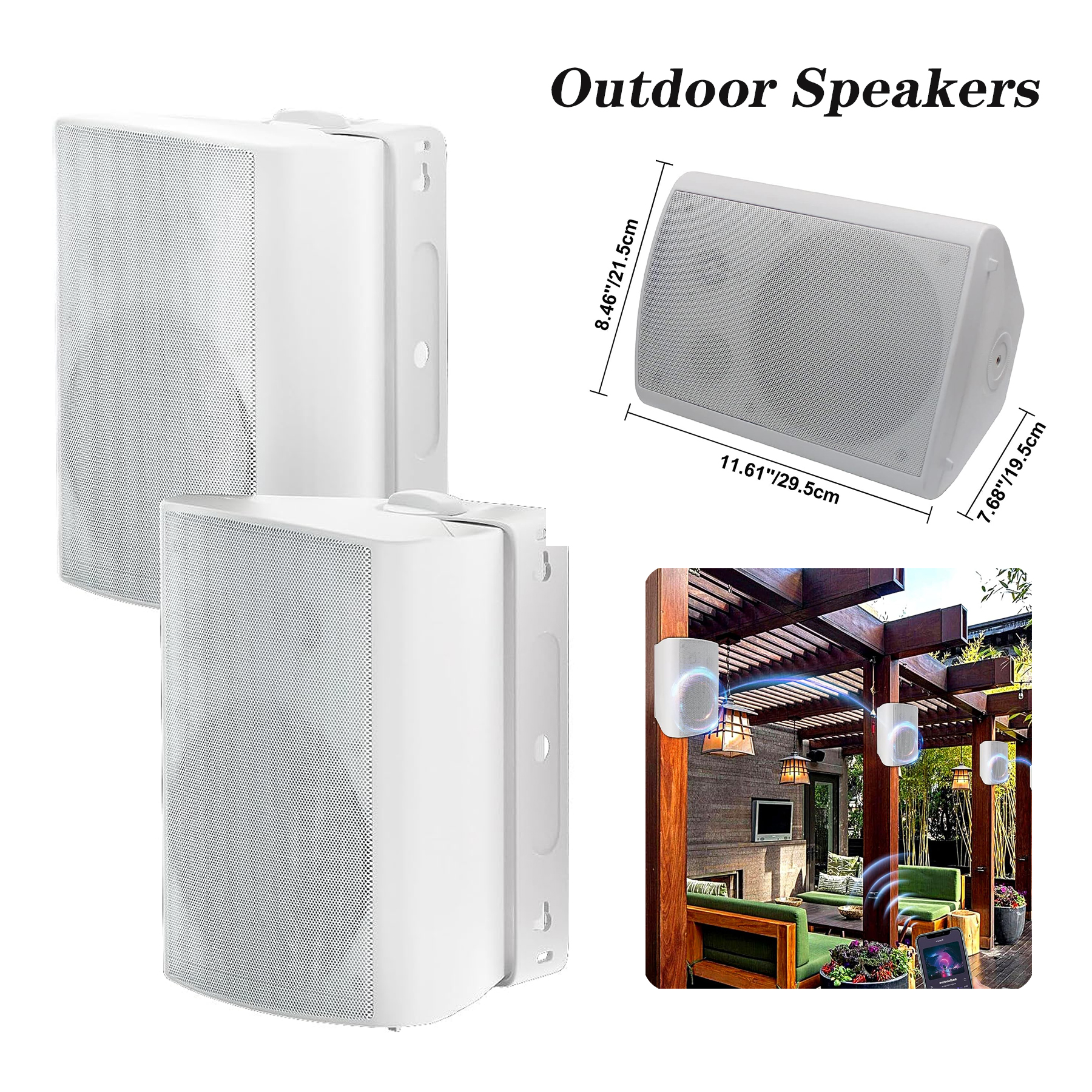 1 Pair Patio Home 800W 6.5 Inch Outdoor Durable Superior Amplifier Bluetooth Waterproof Speakers  