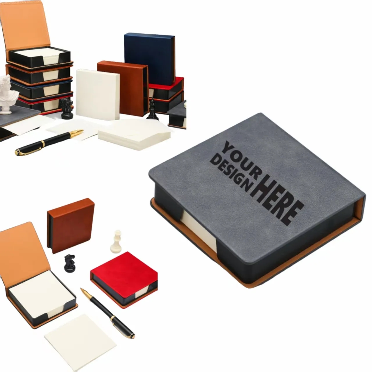 Faux Leather Office Memo Holder - Sticky Notes Organizer