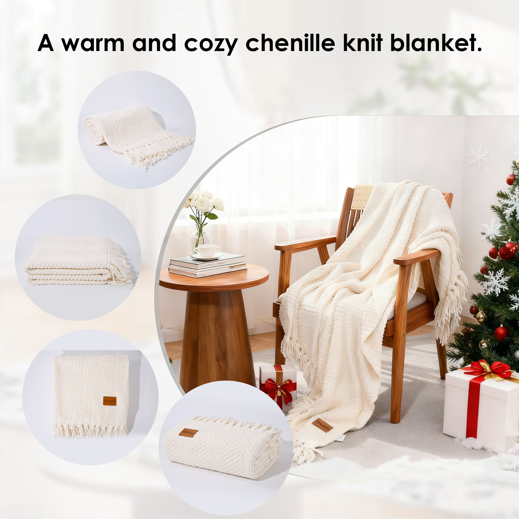 Chenille Knitted Throw Blanket With Fringe Accents 6
