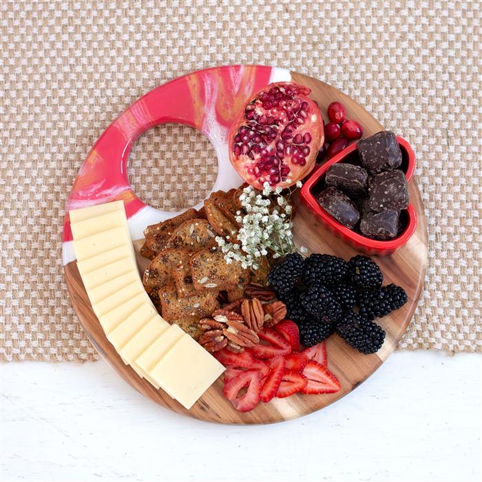 Large Round Acacia Board With Dip Holder 9