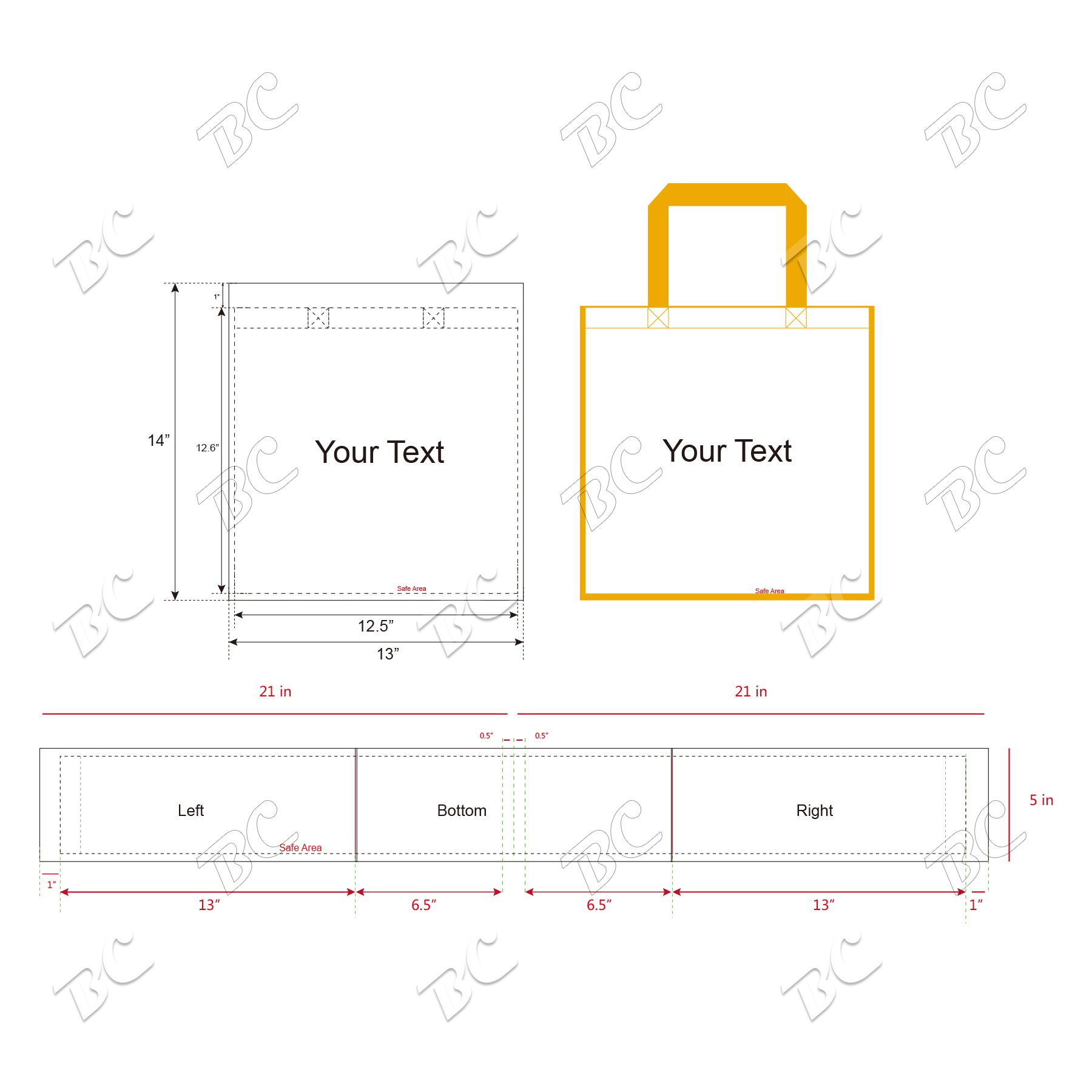 Free shipping Color Trim Dye Sub TOTE BAGS 10