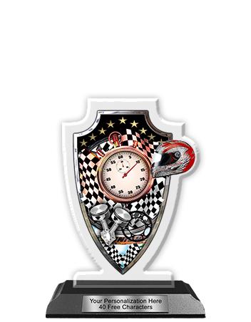 Acrylic Trophy: 6" Arrow Head, Racing Field Design 2
