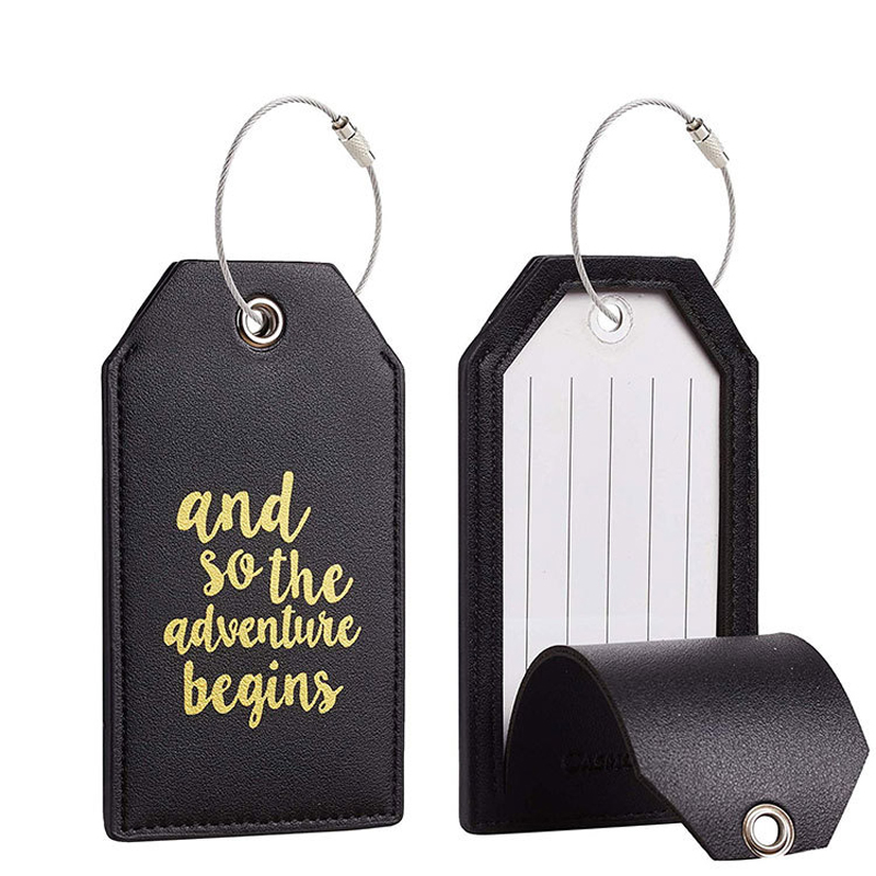 PU Leather Luggage Tags w/Full Back Privacy Cover Steel Loops 5