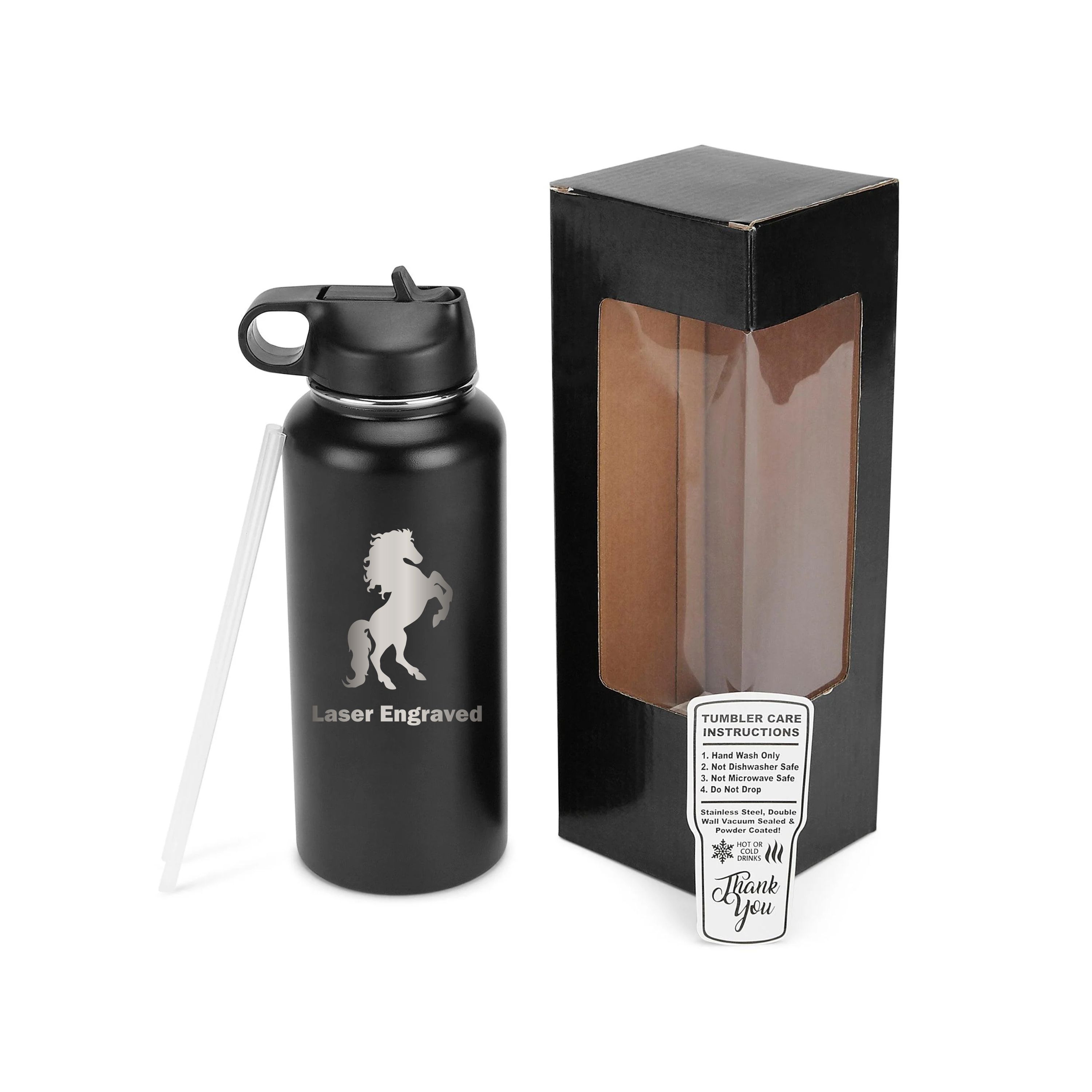 32 oz Unbranded Stainless Steel Bottle w/ Color Matched Window Display Gift Box