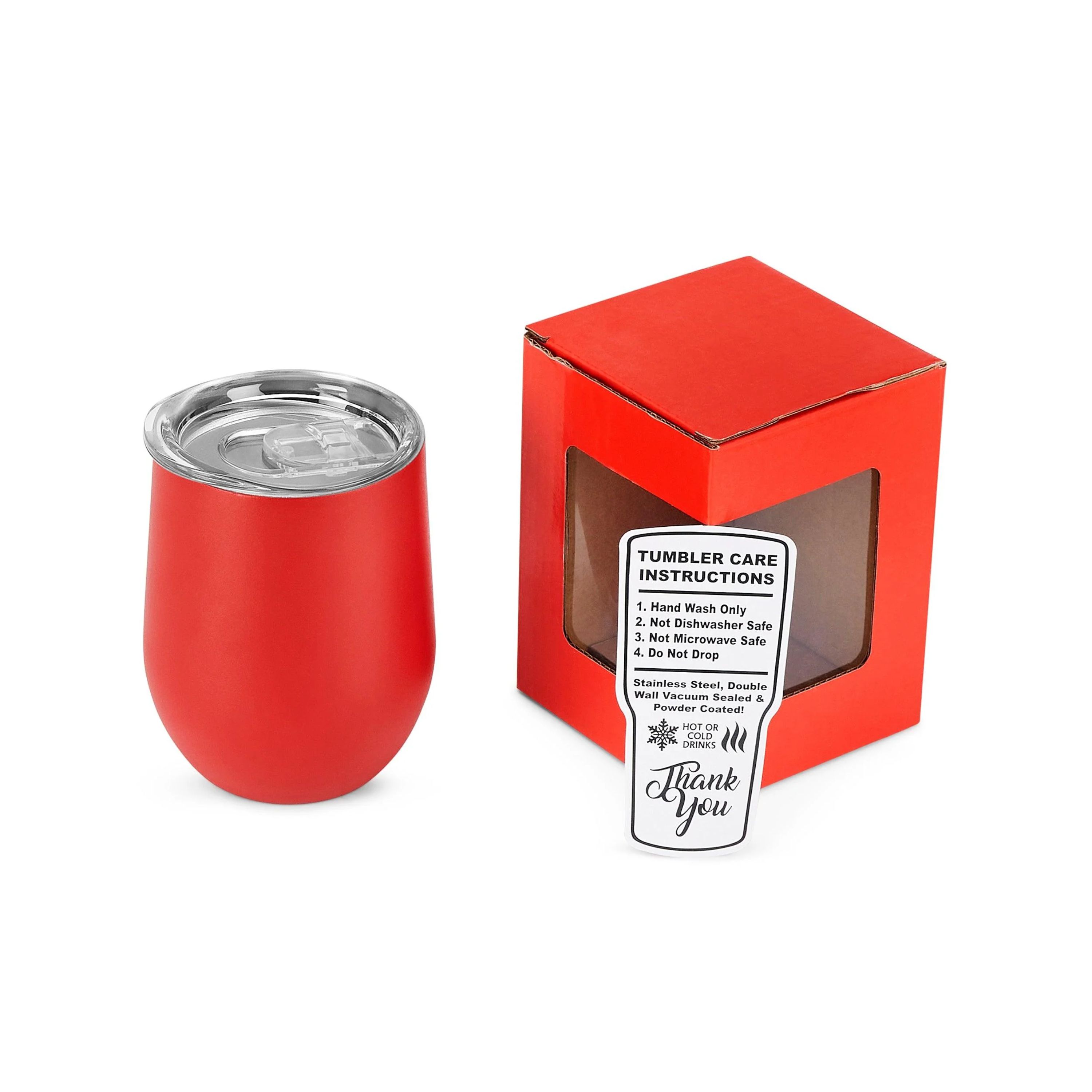 12 Oz. Unbranded Stemless Wine Glass w/ Color Matched Window Display Gift Box 3
