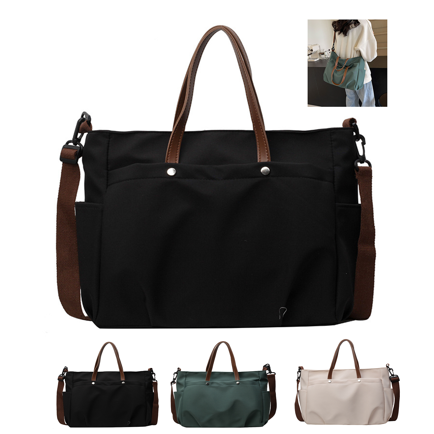 Large Capacity Canvas Shoulder Tote Bag, custom tote bag with logo imprint 6