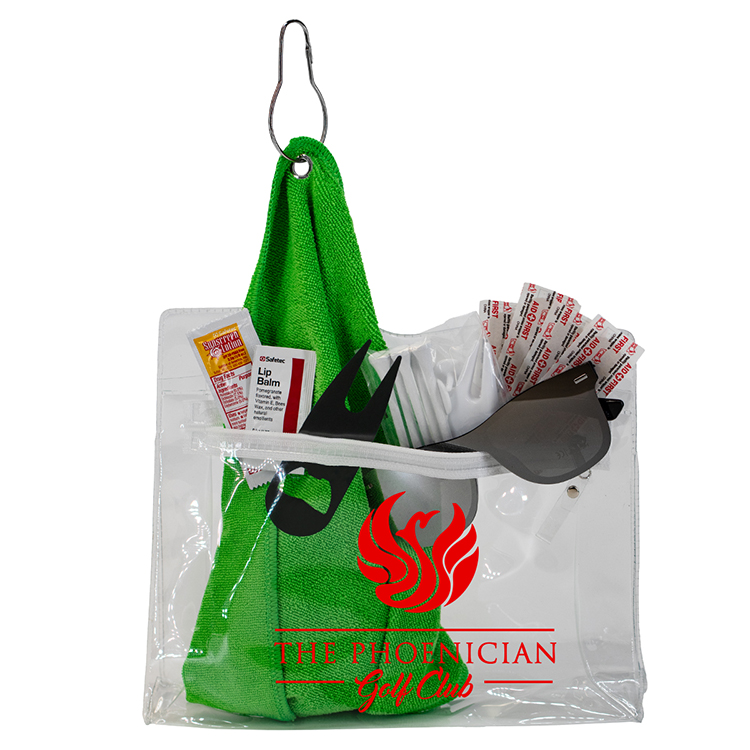 "LAYOVER 17" 17 Piece Golf Kit in Travel Pack with Components inserted into Zipper Kit 11