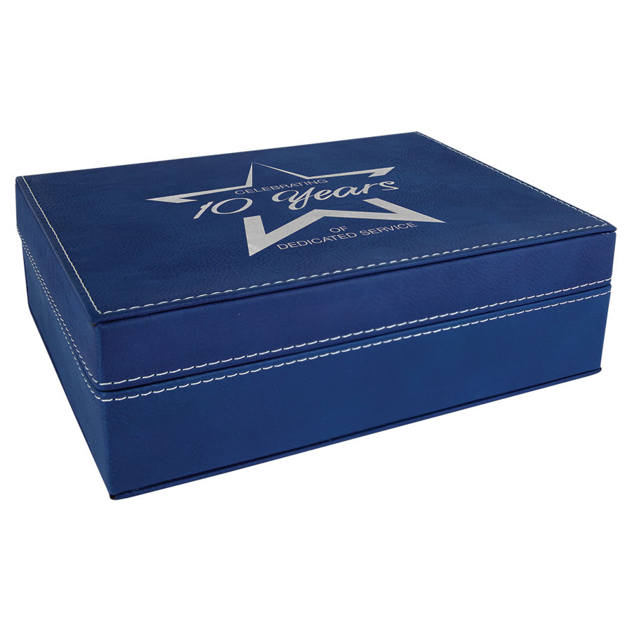 8" x 6 3/8" Blue/Silver Leatherette Premium Gift Box 1