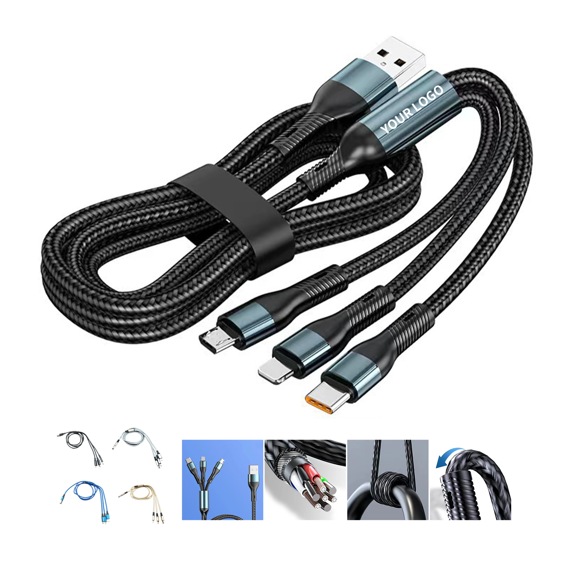 Three In One Nylon Braided Data Cable 47.3" Length 5