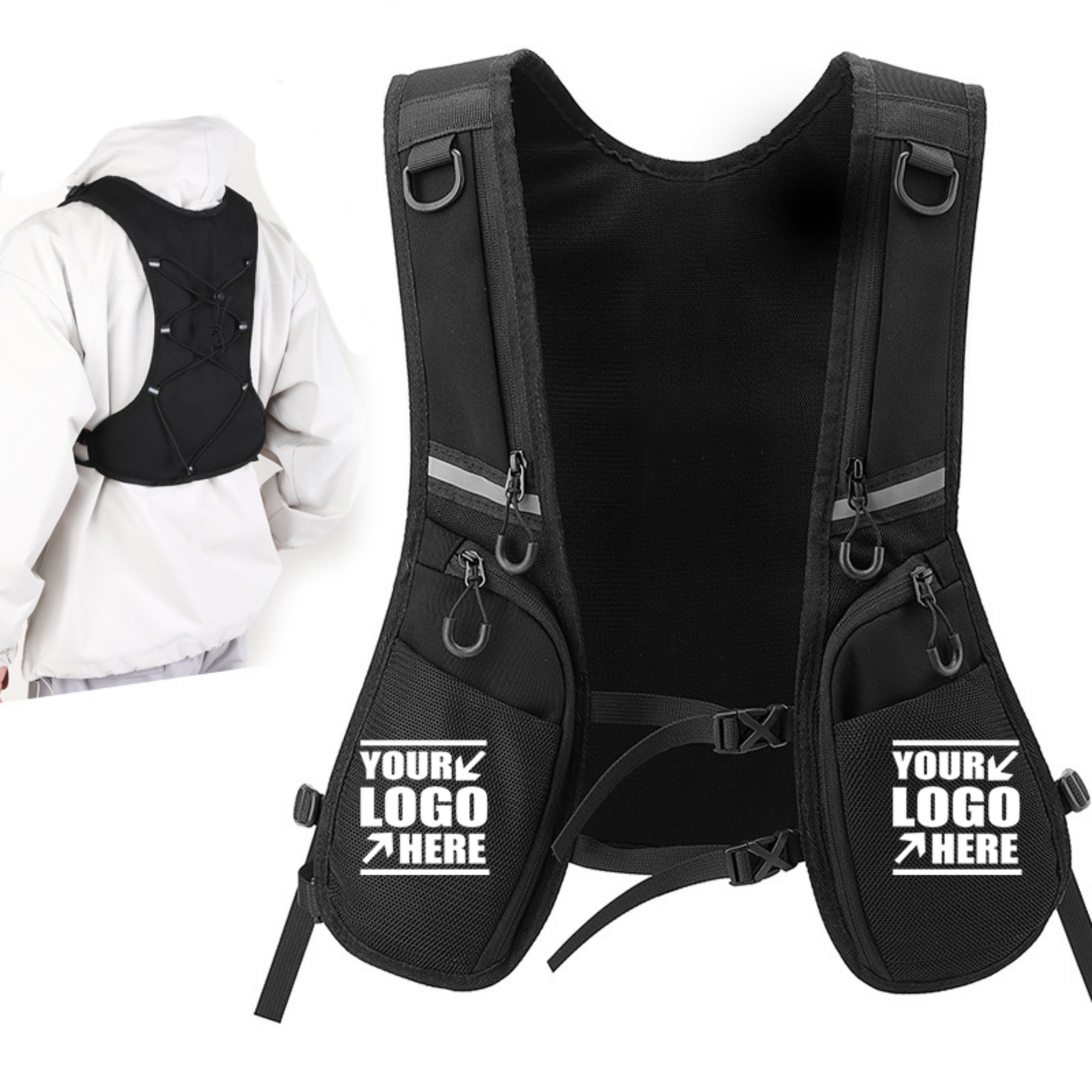 Black Outdoor Vest Bag With Reflective Strips 3