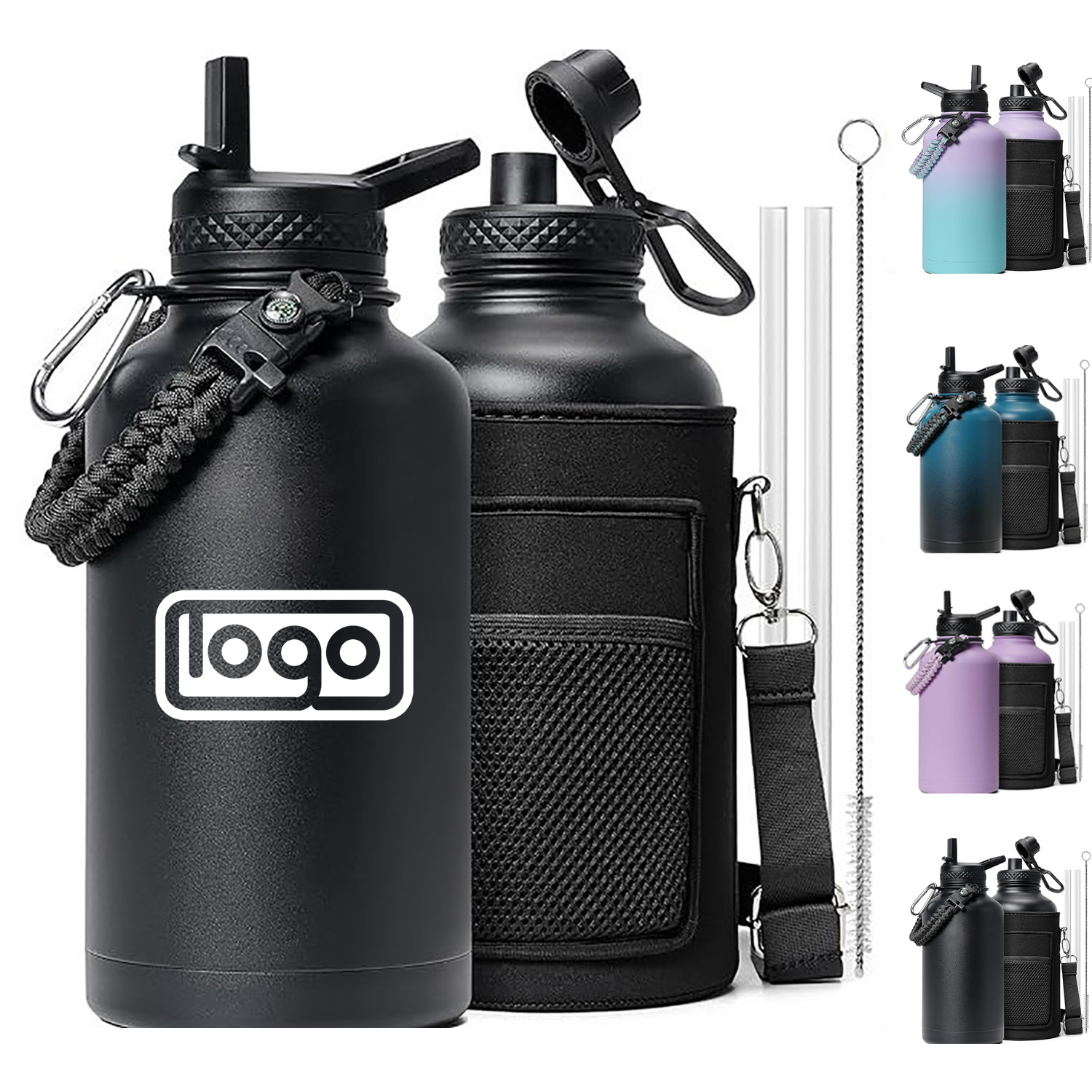 64oz Stainless Steel Insulated Water Bottle w/ Sleeve, custom water bottle with logo imprint 6
