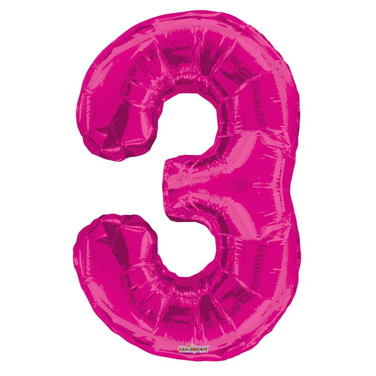 Mylar Number 3 Balloons - Pink 34" 1