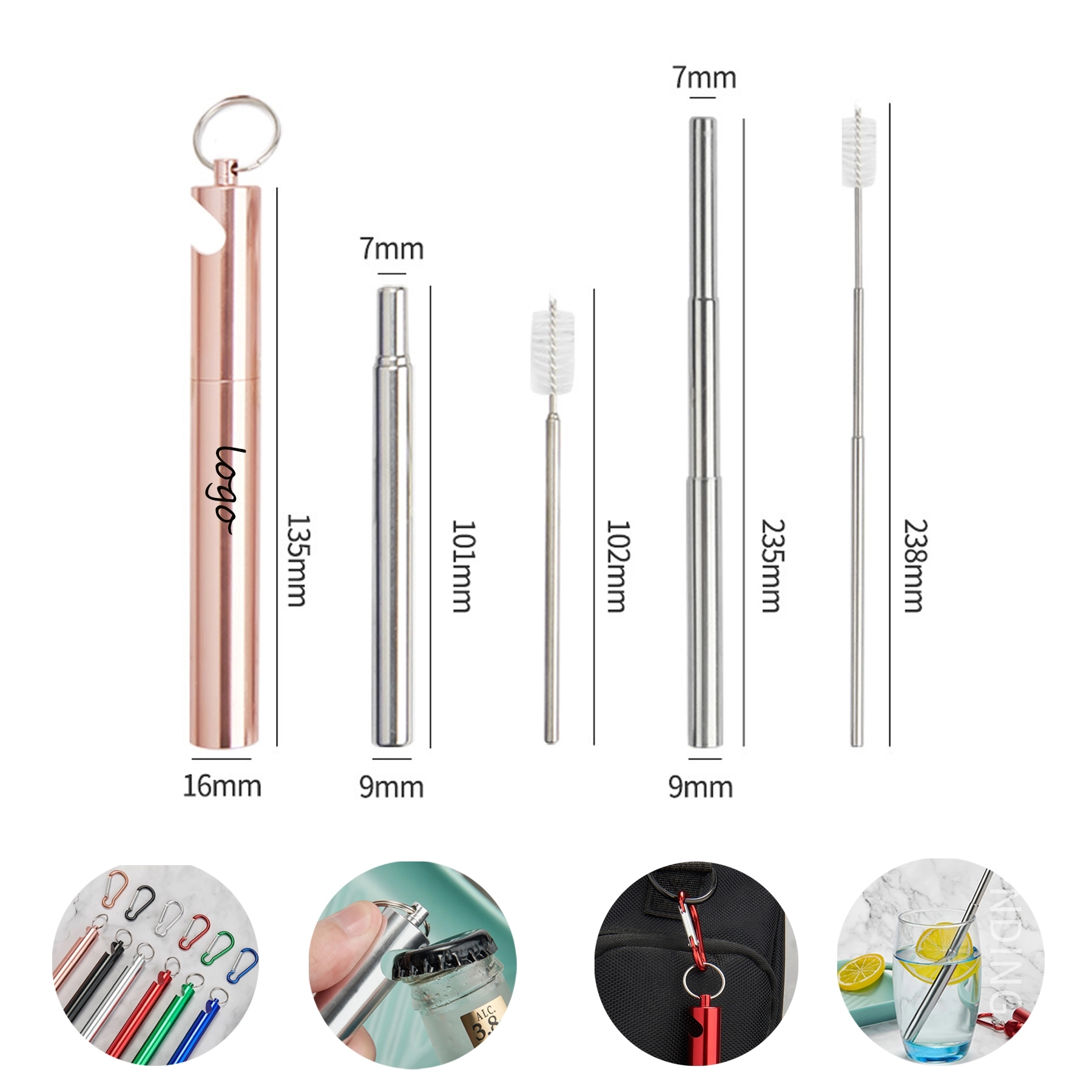 Metal Portable Telescopic Straw With Opener 1