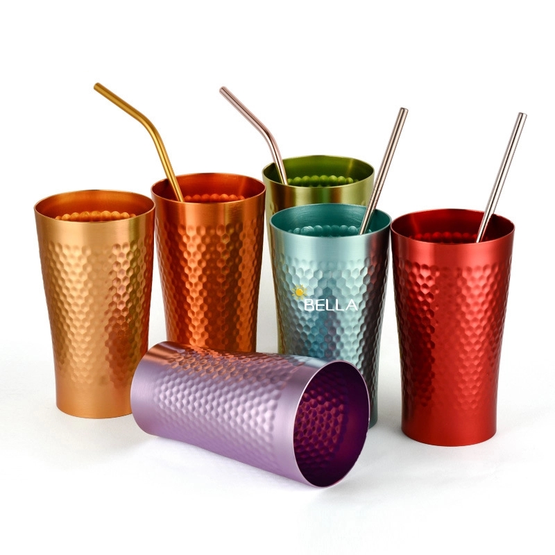 15 Oz Reusable Aluminum Hammered Cup 1