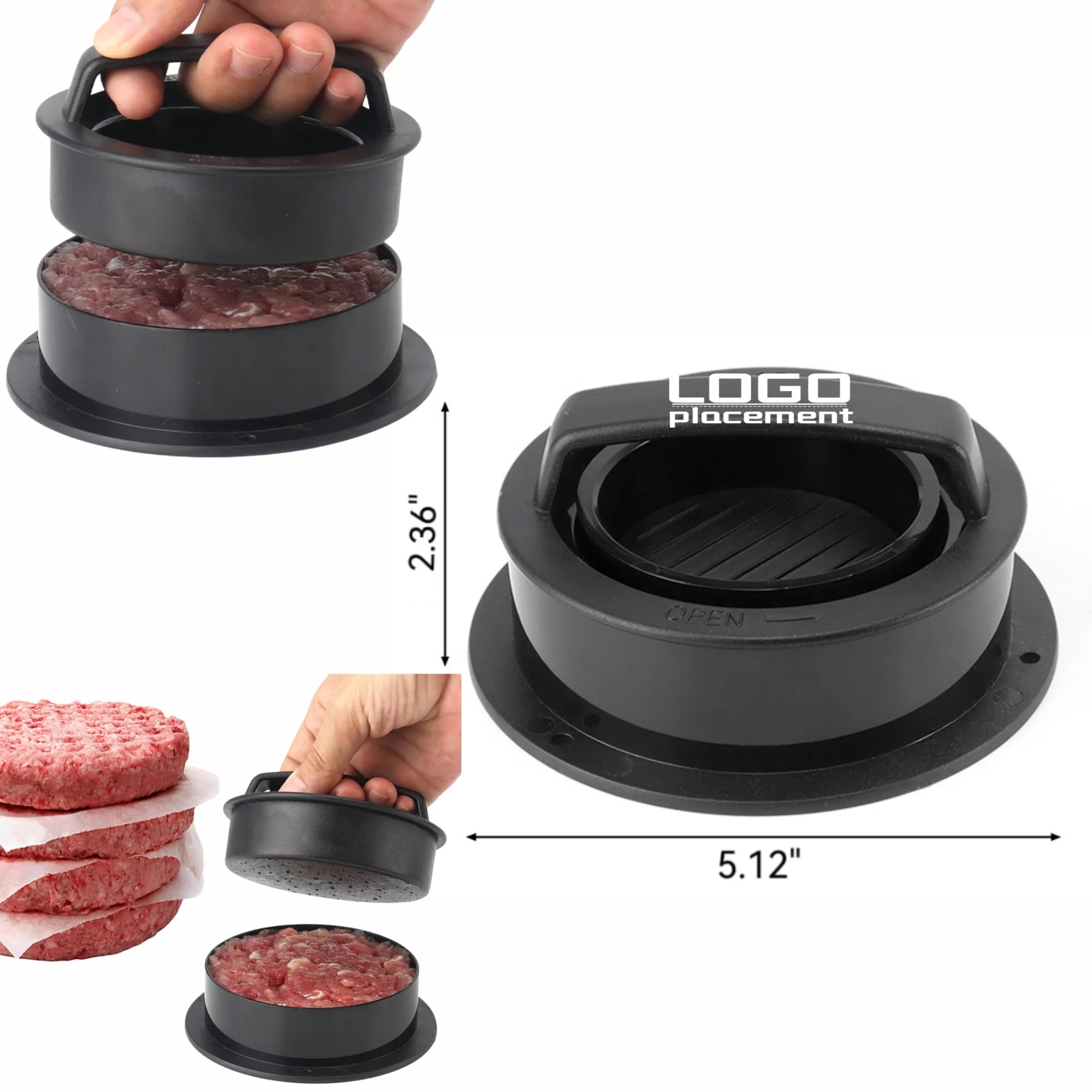 3-in-1 Hamburger Press: Manual Patty Maker For Baking 2