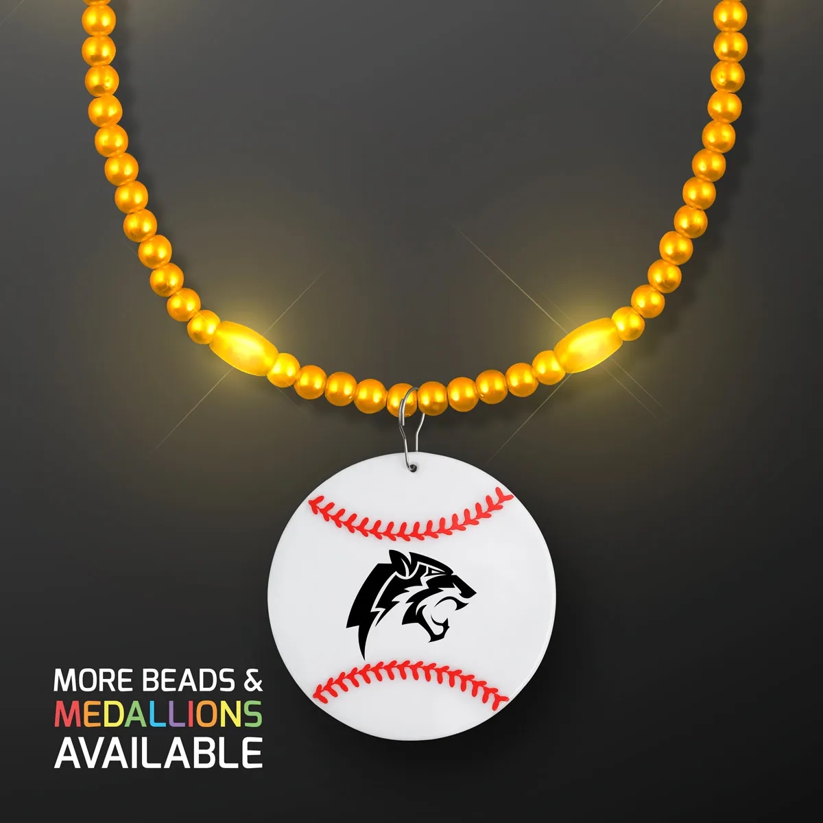 LED Bead Necklace with Baseball Medallion 6