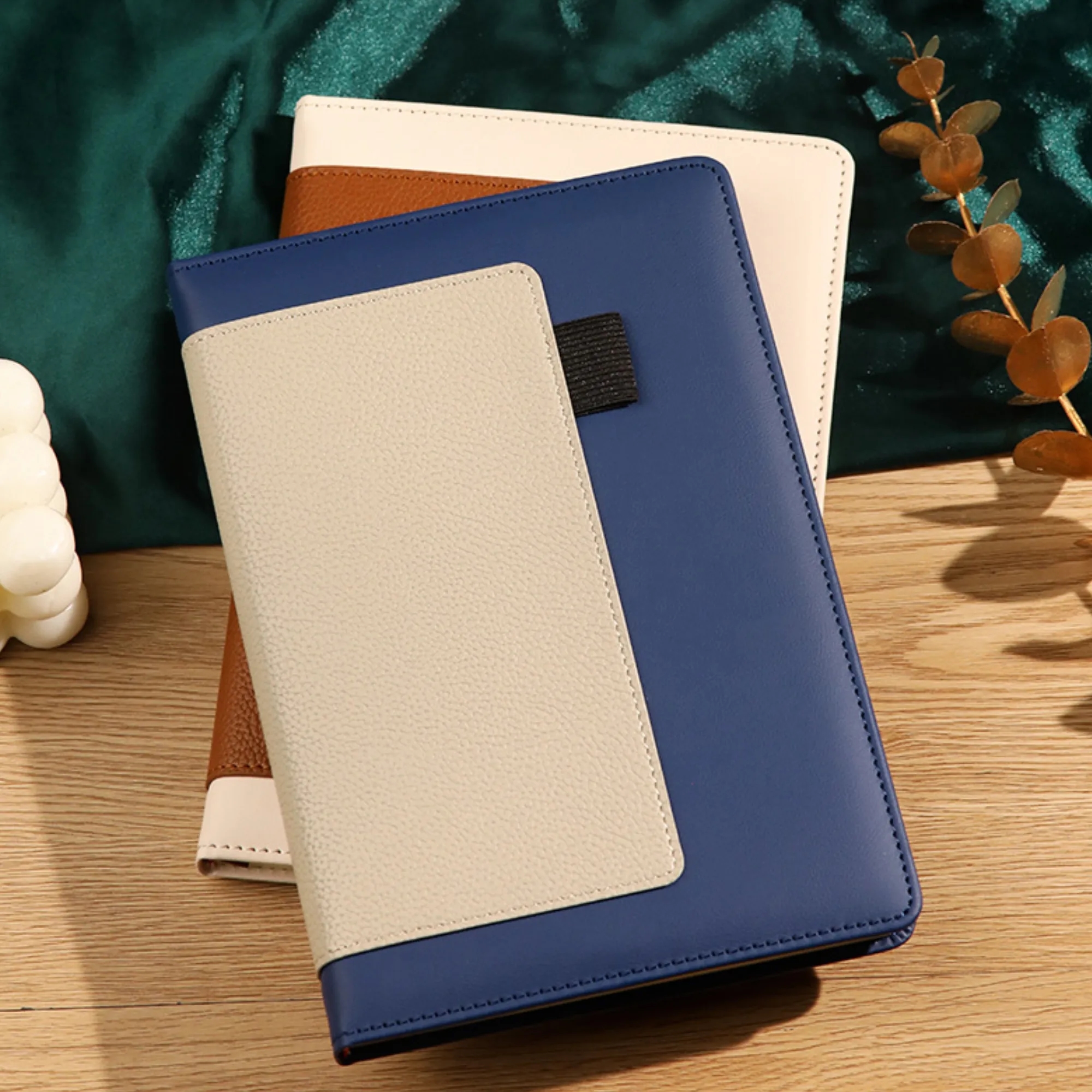 Leather Two-Tone Notebook Cover With Snap Strap For Branding 5
