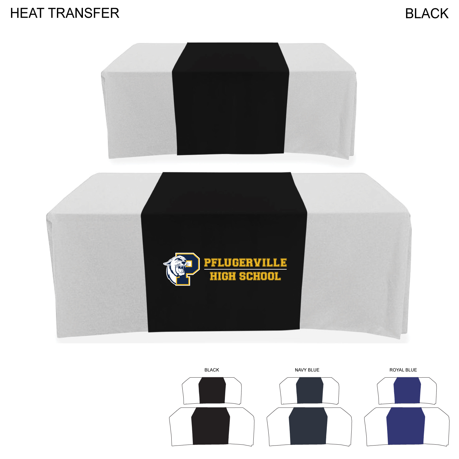 Polycotton Twill Table Runner, 30x90, Covers Front, Top and Back, Heat Transfer logo 6