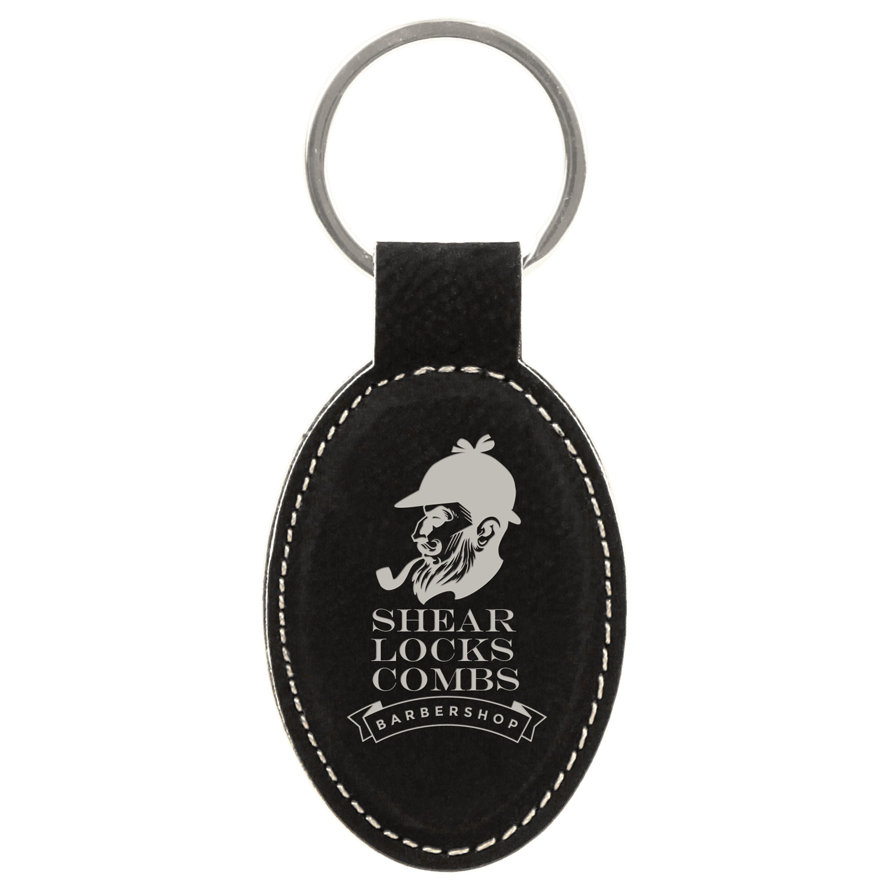 Black/Silver Leatherette Oval Keychain 5