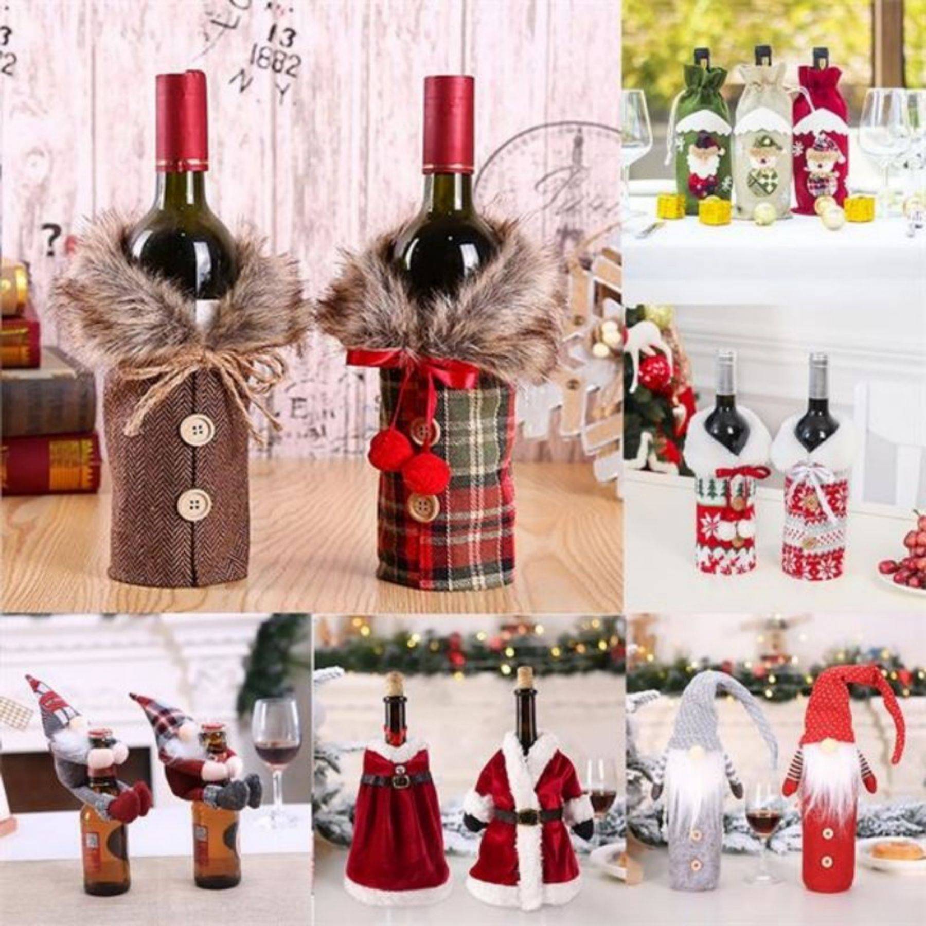 Christmas Santa Claus Wine Bottle Covers Drawstring Bags 5