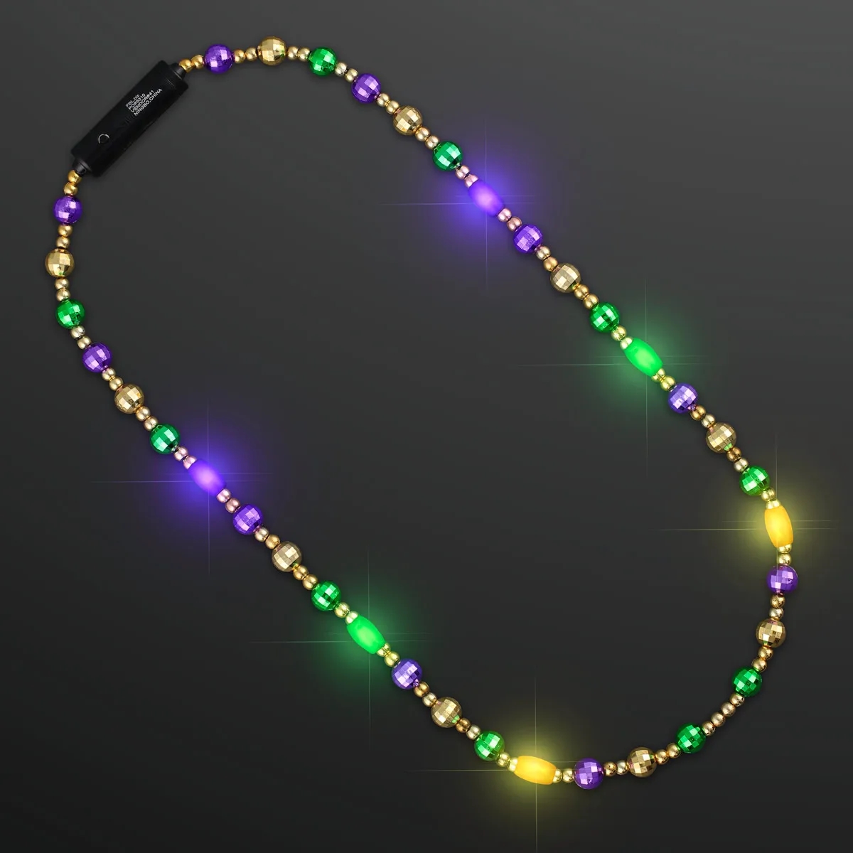 Glam Mardi Gras Beads LED Necklace with Purple Medallion 2