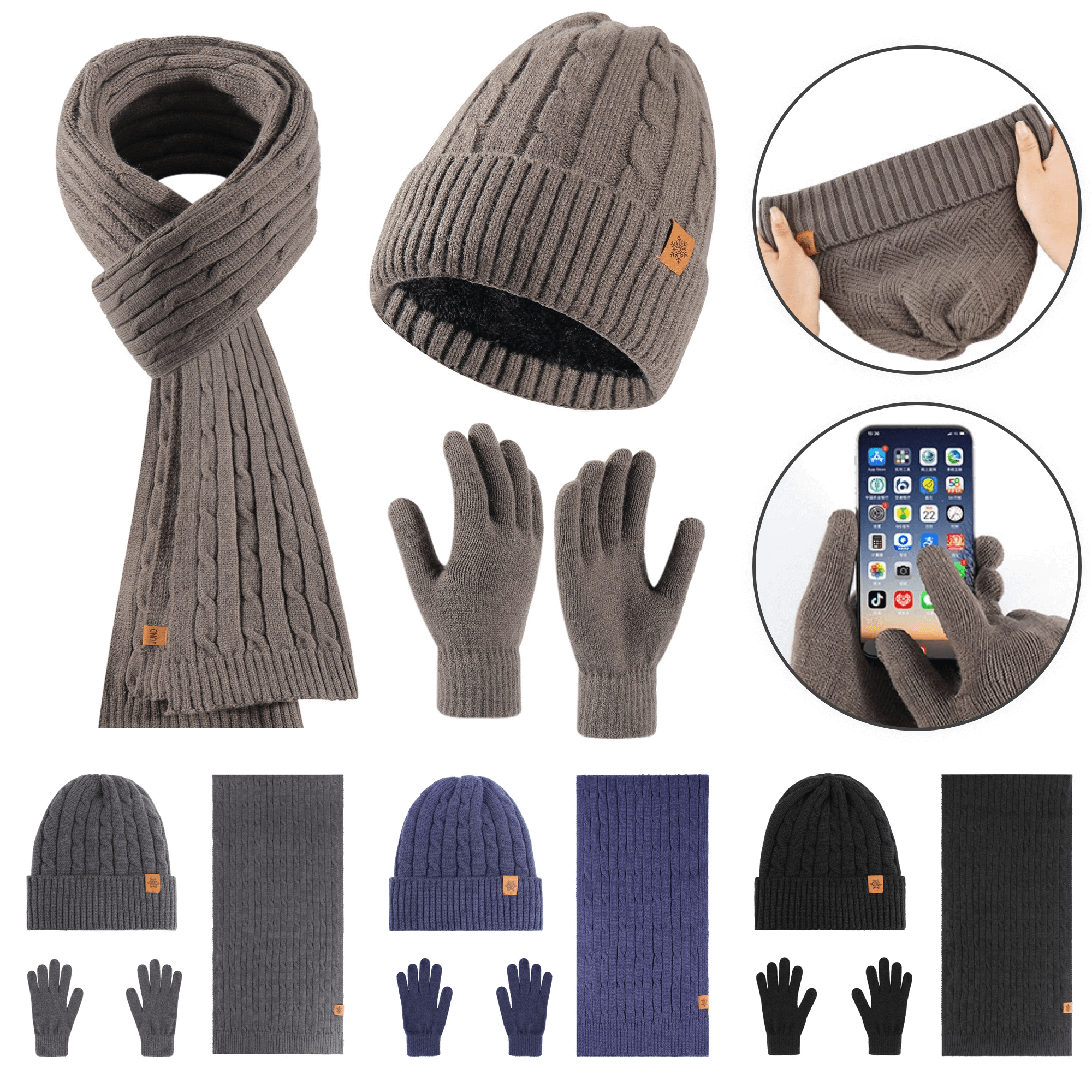 Cozy Unisex Beanie Scarf And Touchscreen Gloves 3