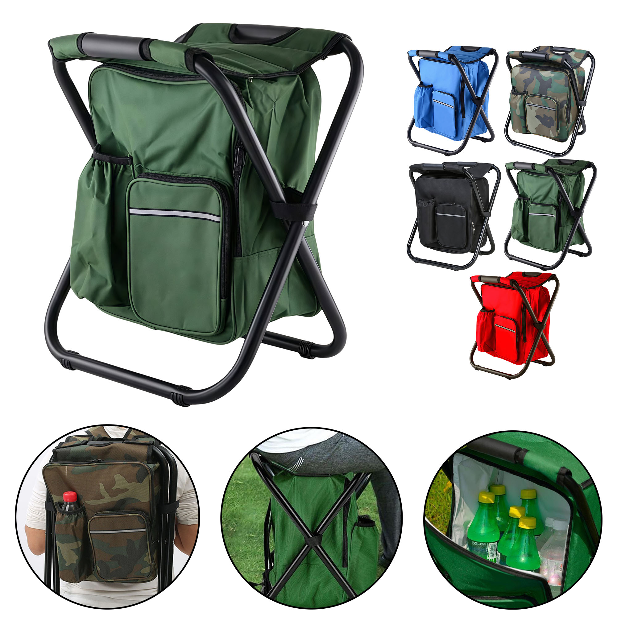 Portable Outdoor Camping Folding Stool with Insulated Cooler Bag, Backpack Design 6