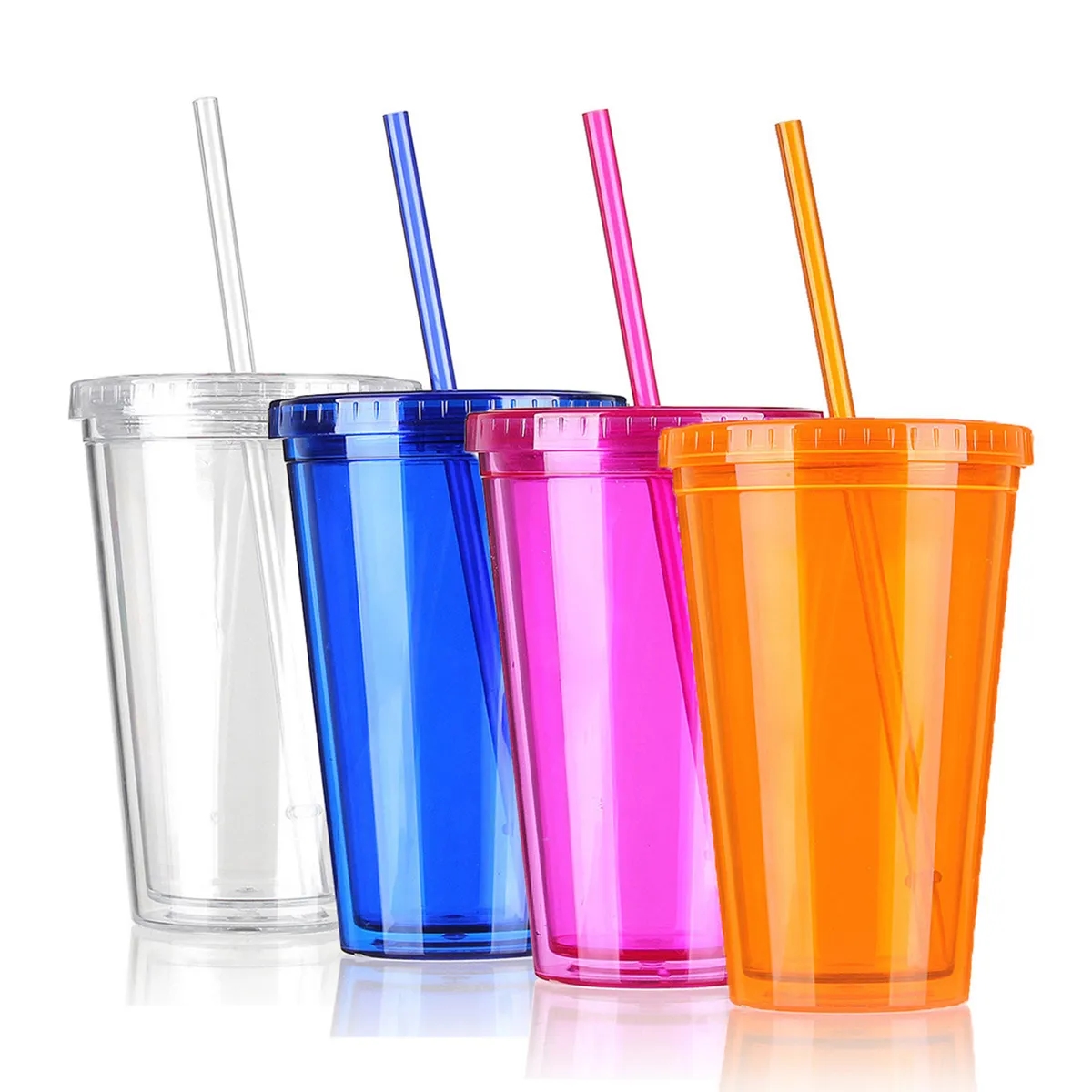 16 Oz. Acrylic Double-Wall Reusable Cup With Lid And Straw 2
