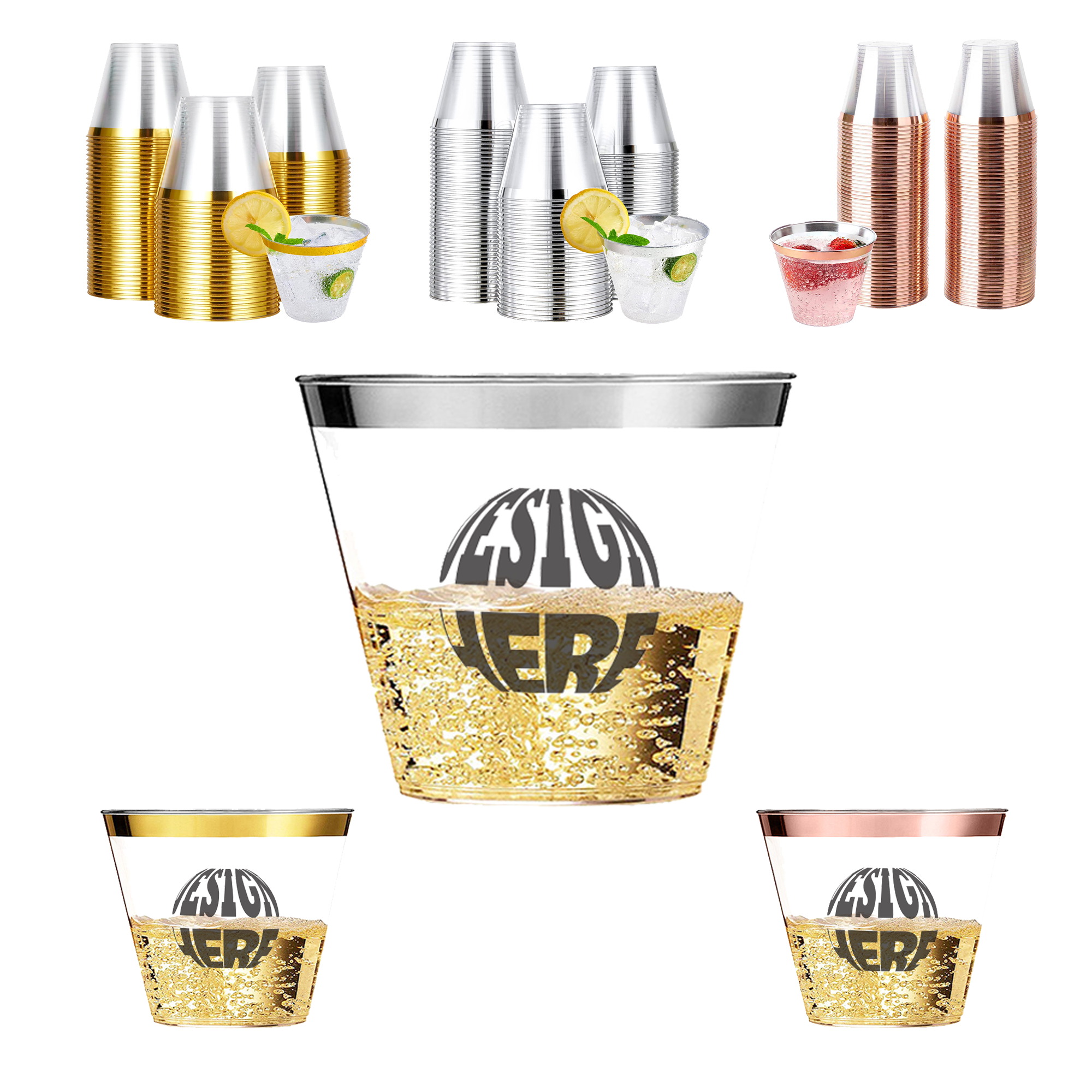 MOQ 50pcs Elegant Rimmed Plastic Cups 2