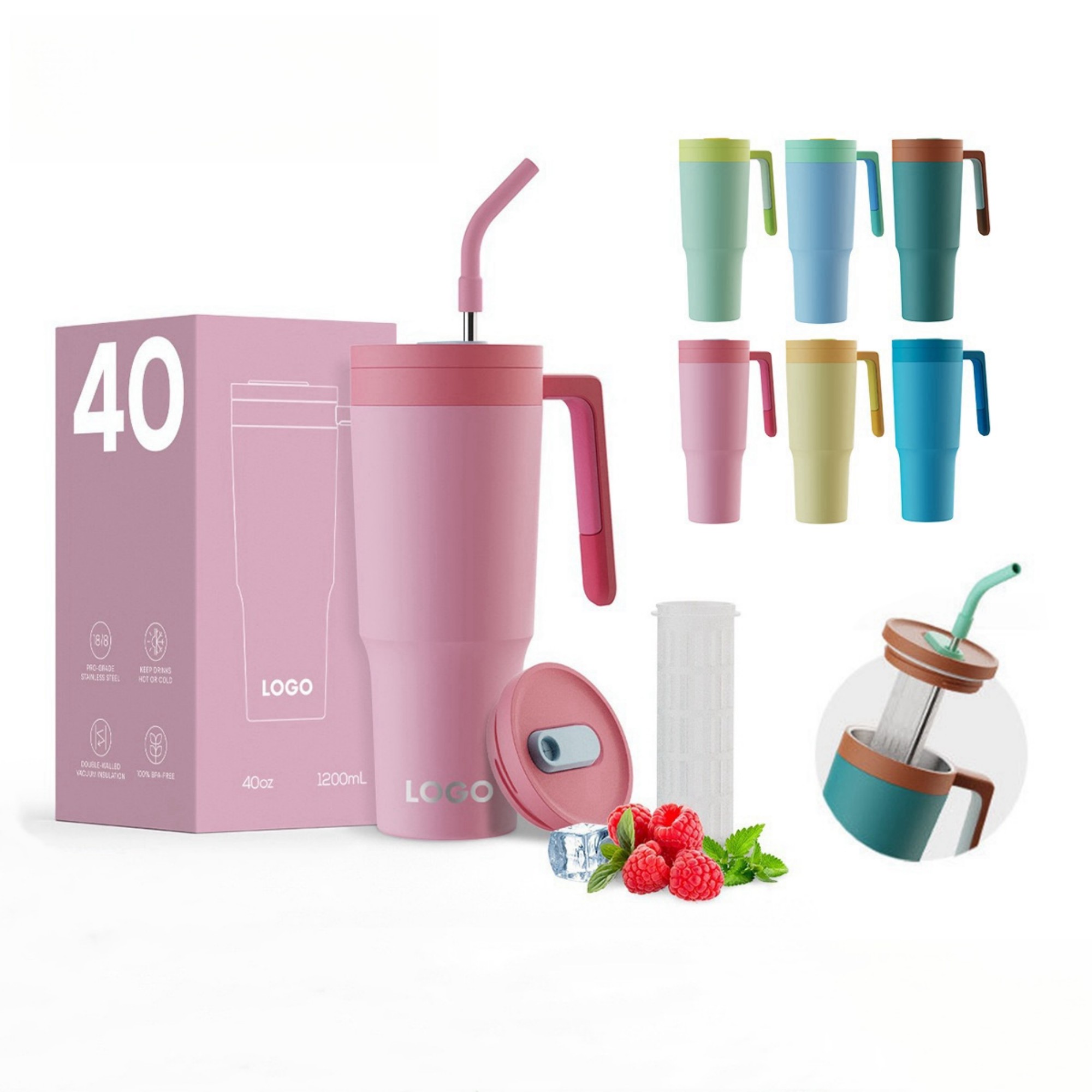 40 oz Stainless Steel Insulated Water Bottle With 2-in-1 Lid