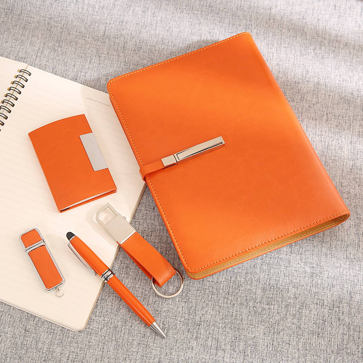 Simple gift box set diary key chain+pen+USB flash drive 4