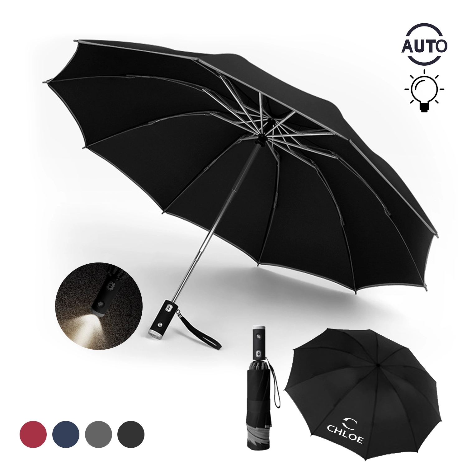 2-In-1Auto Led Inverted Umbrella With Reflector 1