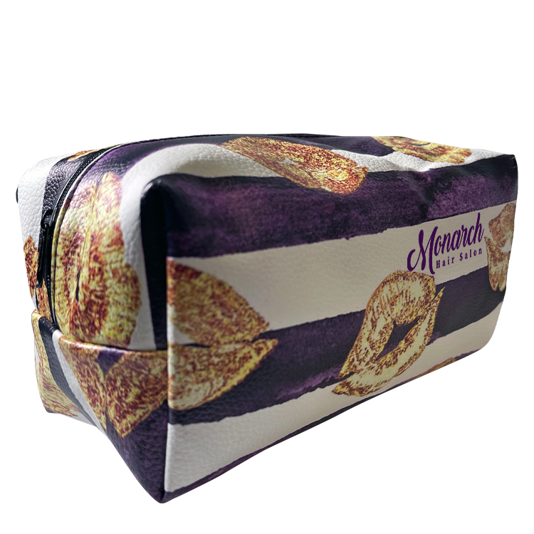 Medium Vegan Leather Expanded Full Color Amenity Pouch, custom drawstring bag with logo imprint 3